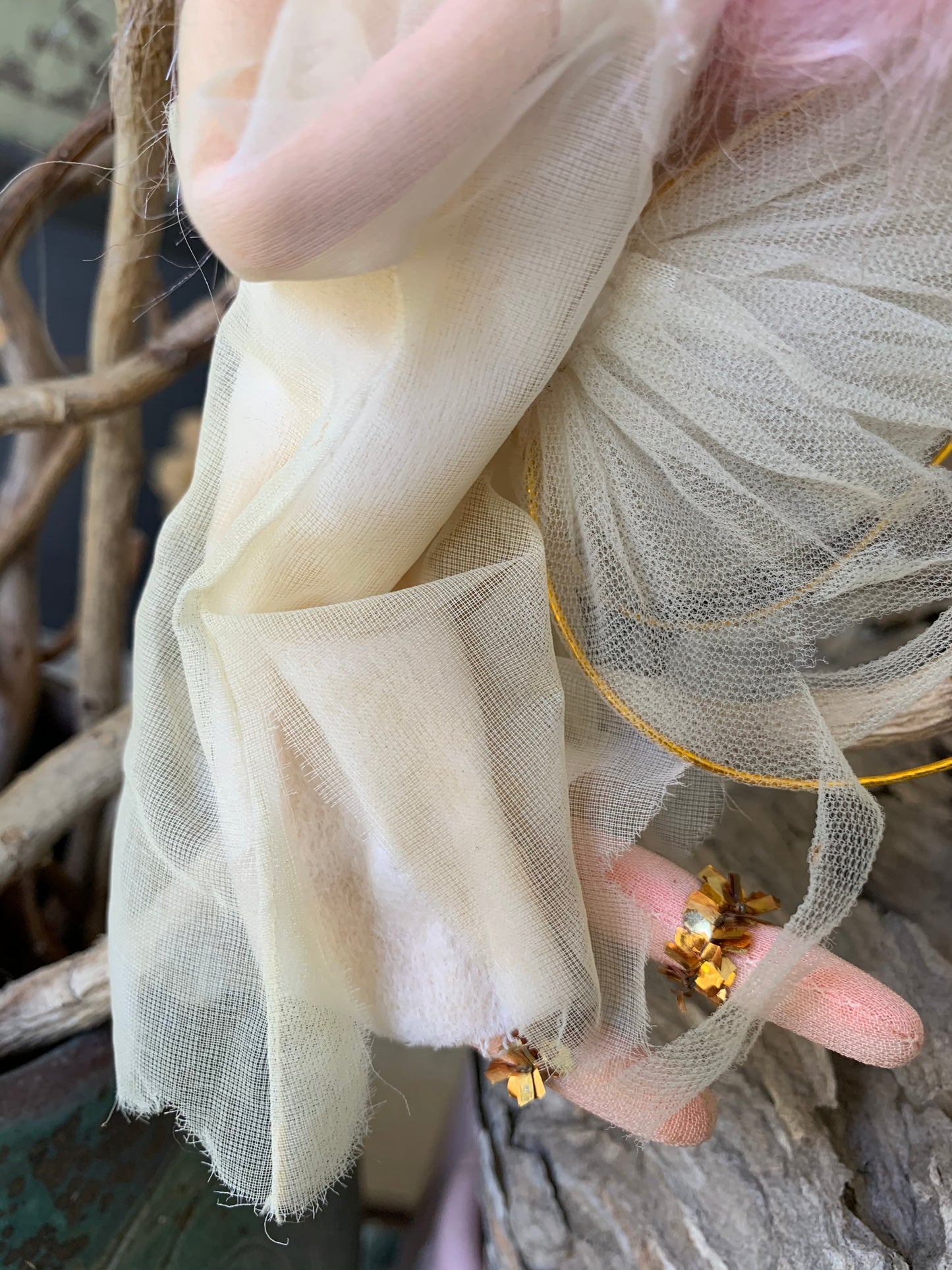 Vintage pink hair shabby Christmas angel