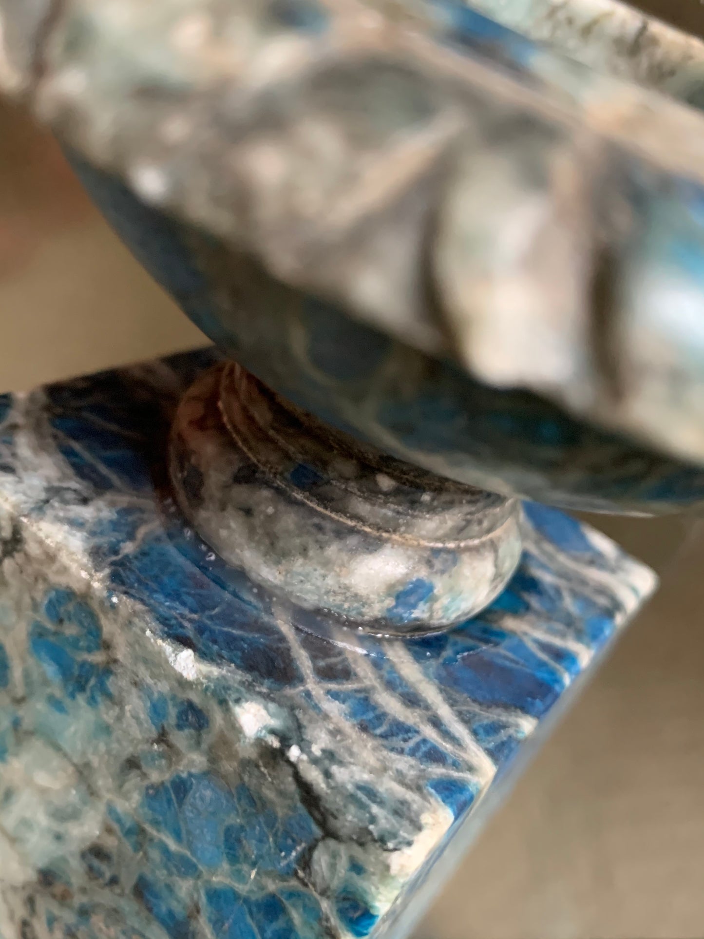 Vintage pair mini blue stone pedestal urns