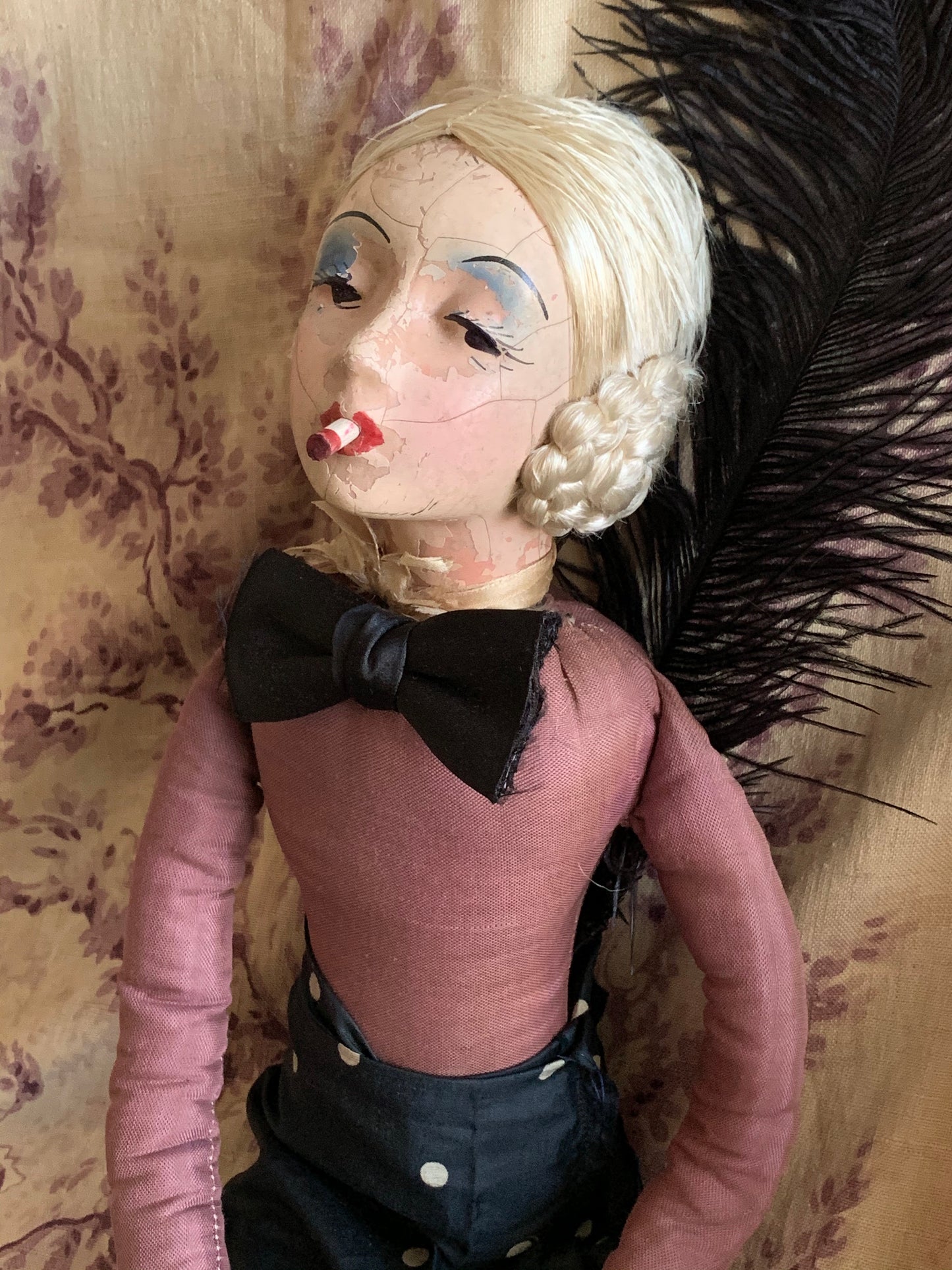 Vintage shabby smoker flapper boudoir doll
