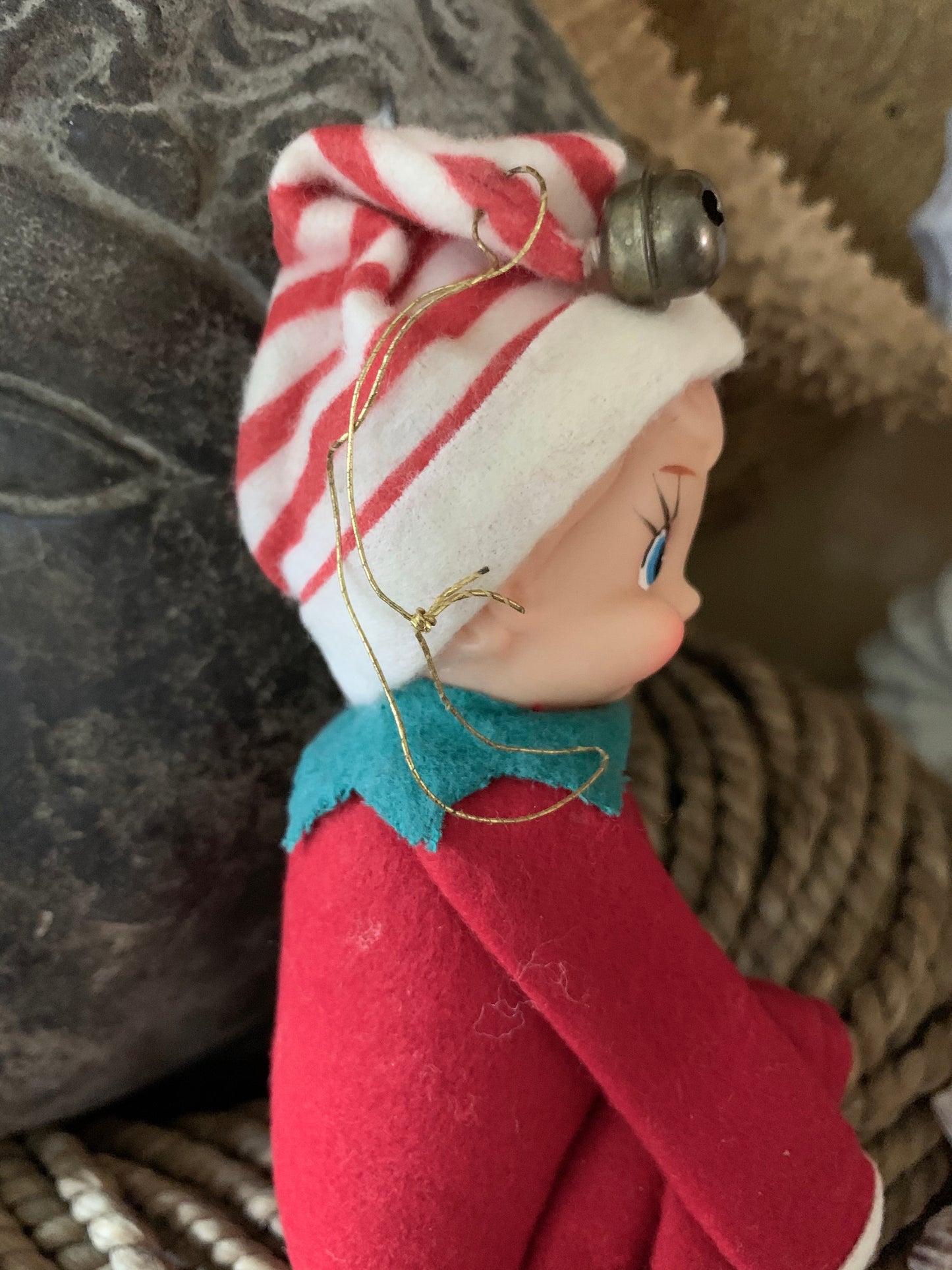Vintage knee hugger elf Christmas shelf sitter pixie