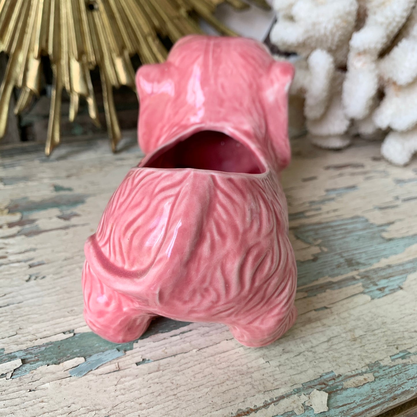 Vintage cute pink puppy ceramic Japan planter