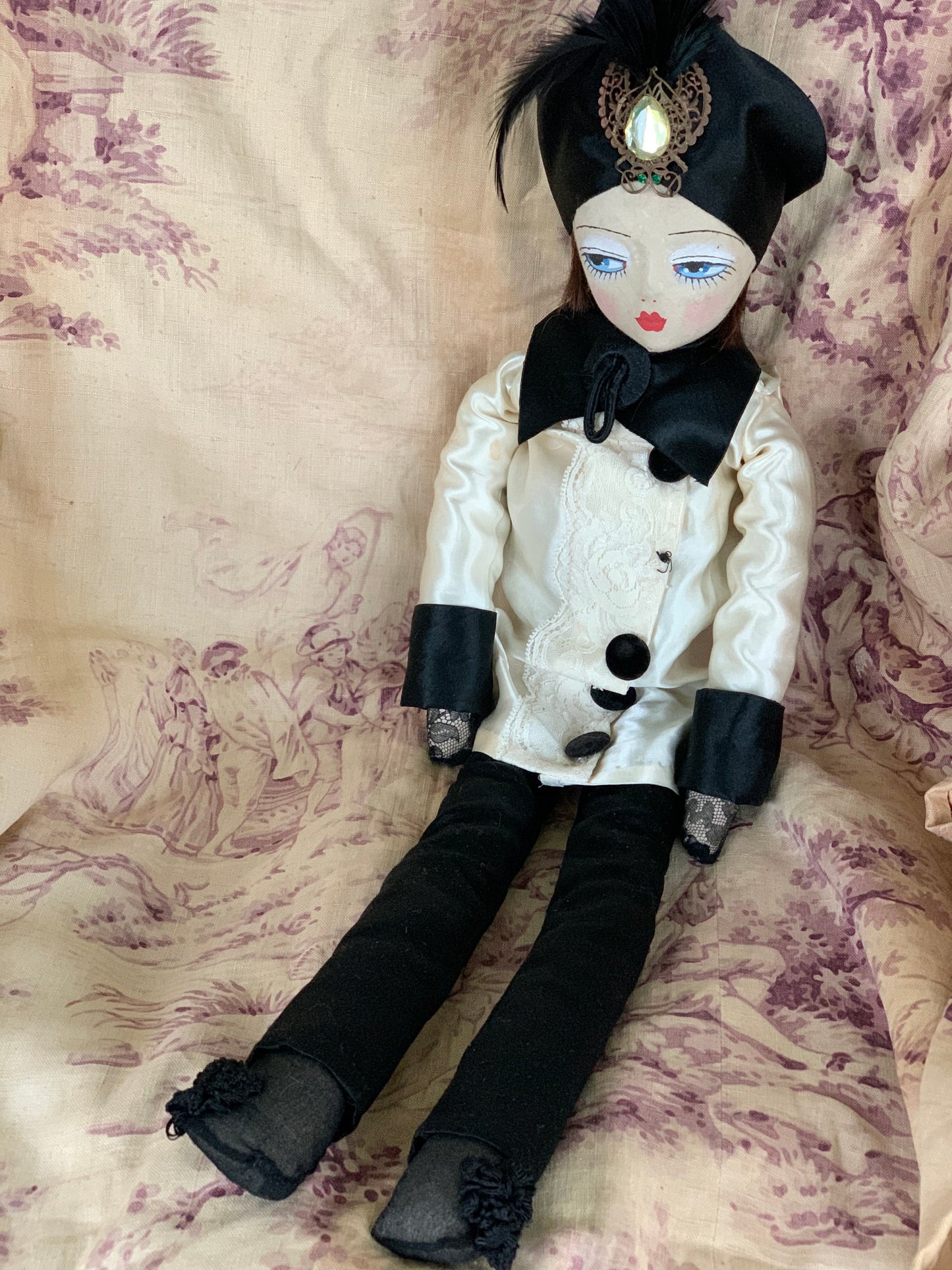 Vintage boudoir doll painted cloth face flapper girl doll