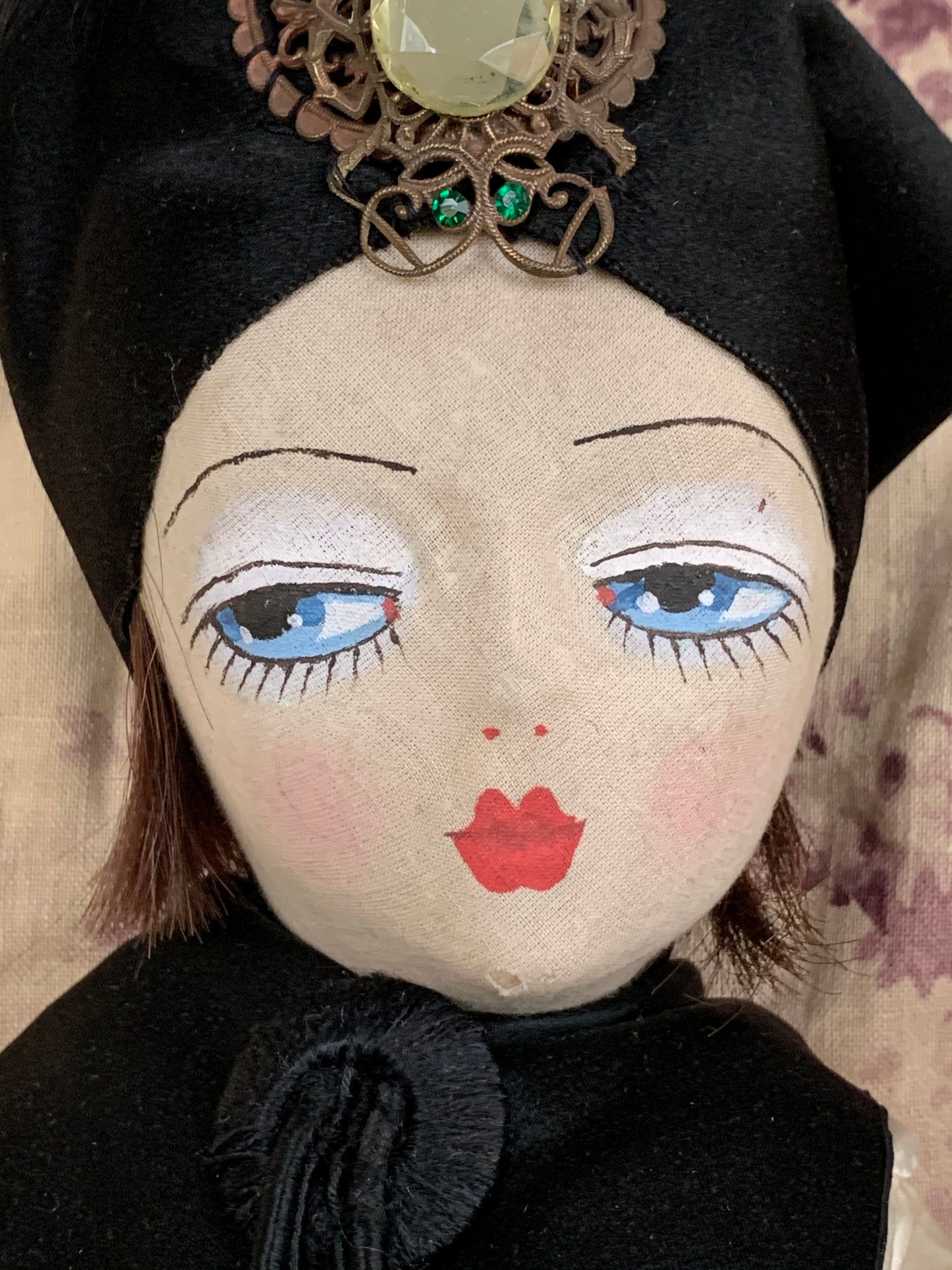 Vintage boudoir doll painted cloth face flapper girl doll