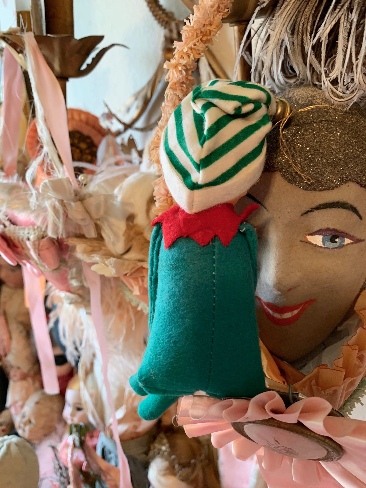 Vintage knee hugger elf Christmas shelf sitter pixie doll
