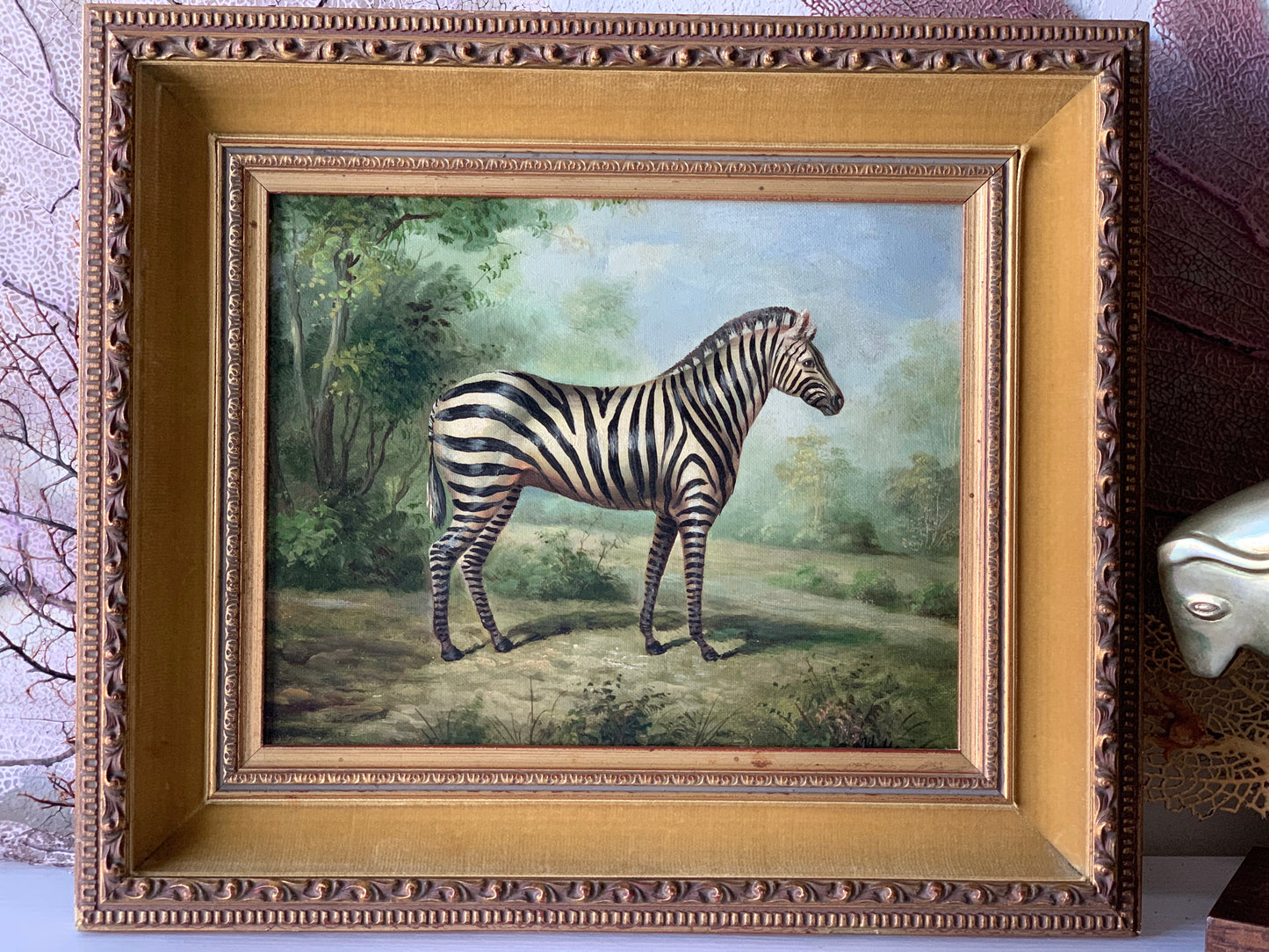 Vintage small original zebra painting
