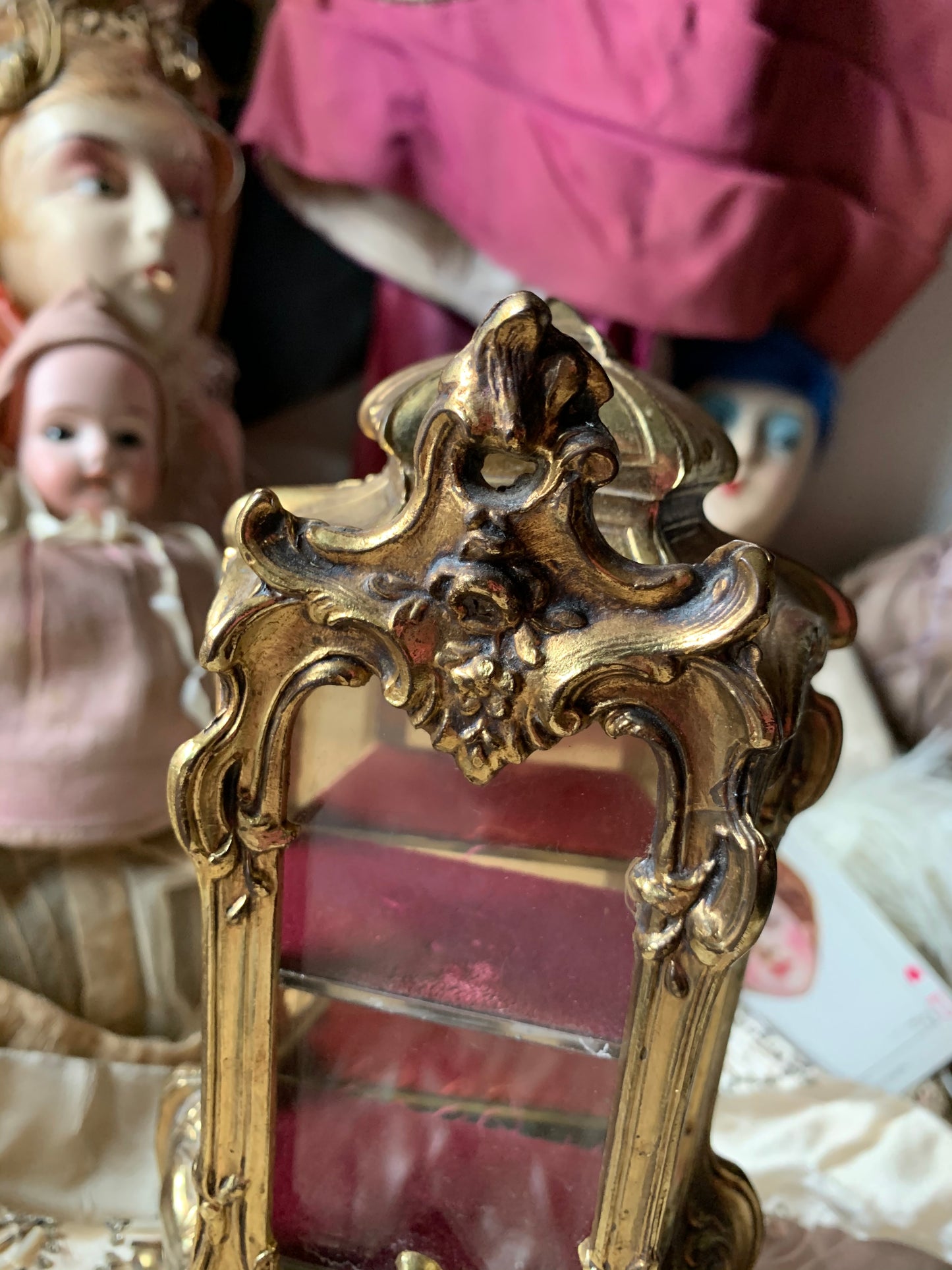 Vintage miniature fancy French style vitrine cabinet