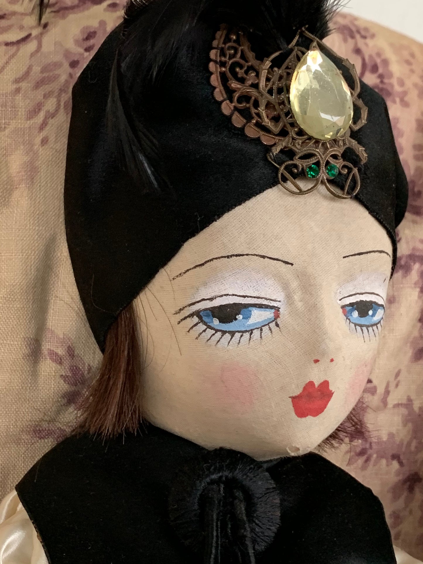 Vintage boudoir doll painted cloth face flapper girl doll