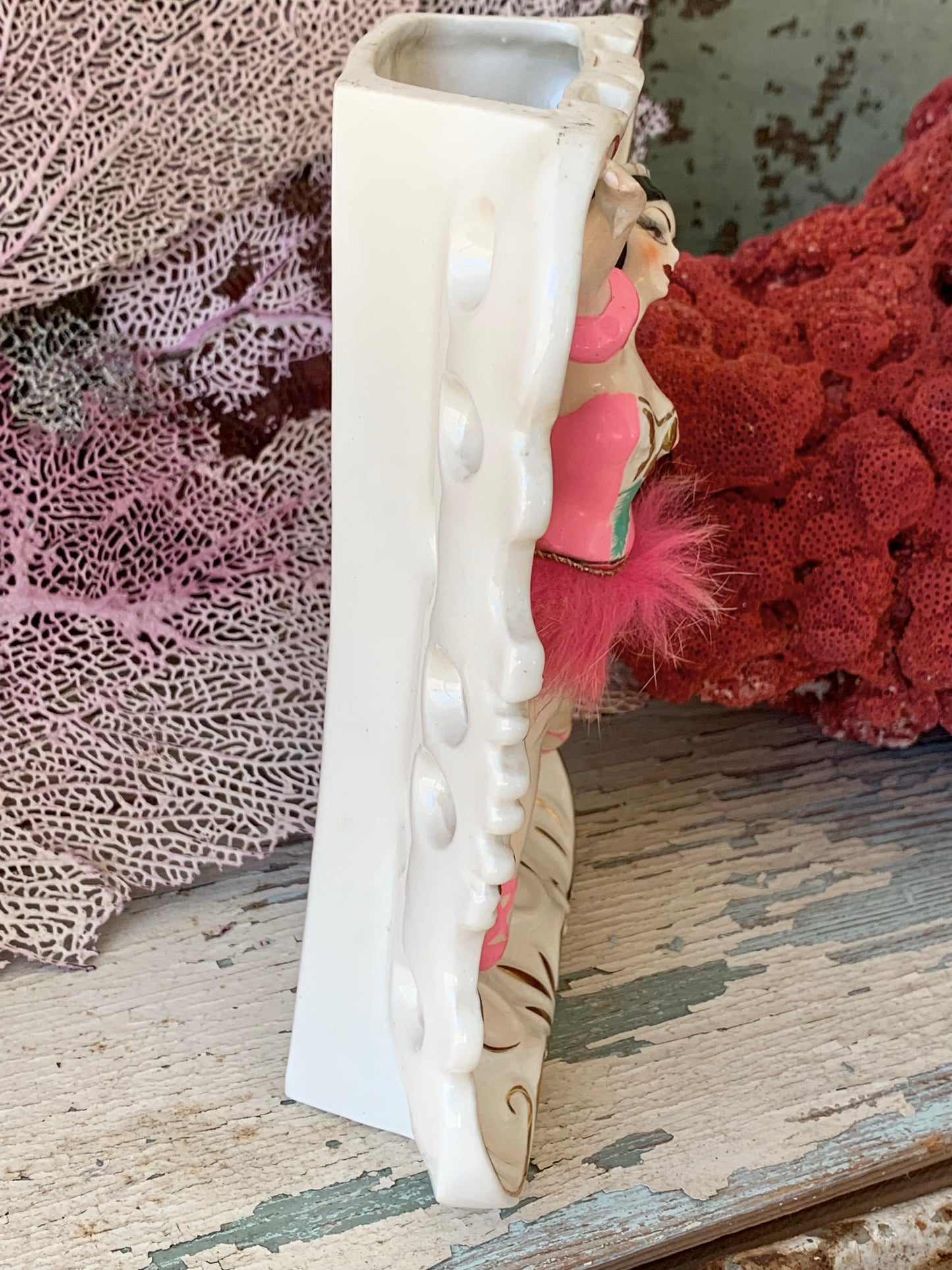 Vintage pink ballerina wall pocket plaque *as-is