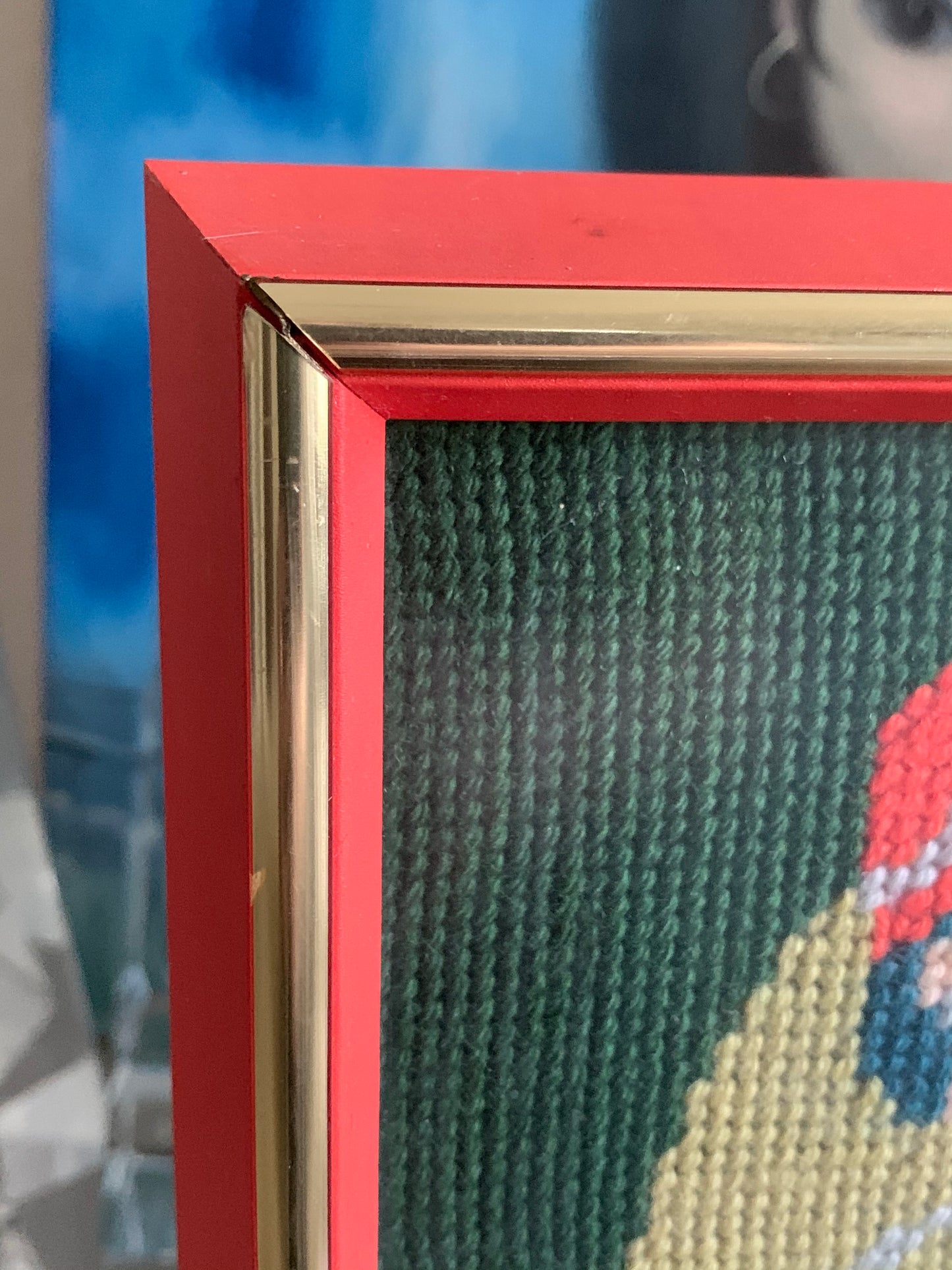Vintage framed golfer needlepoint