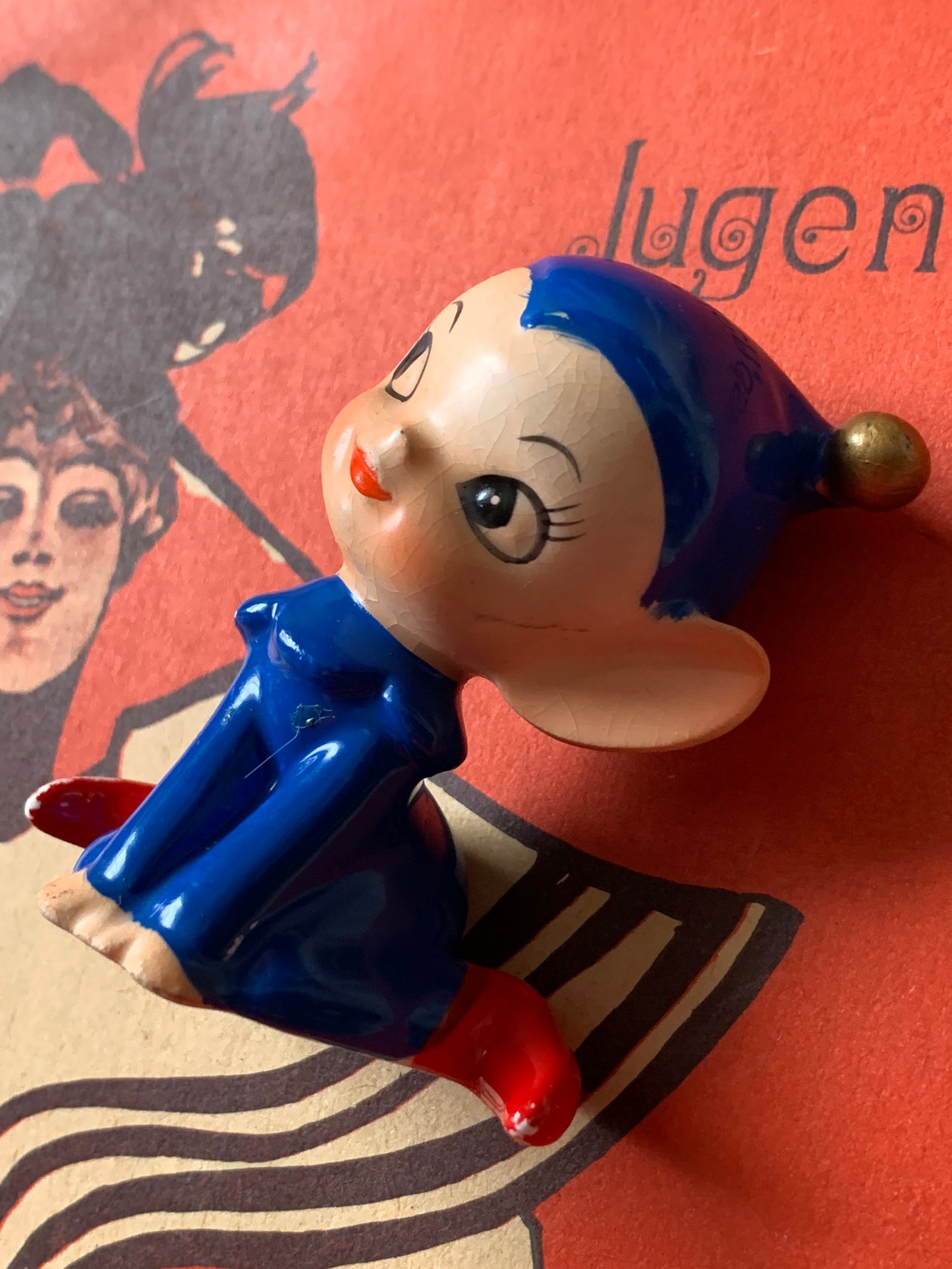 Vintage miniature blue elf figurine