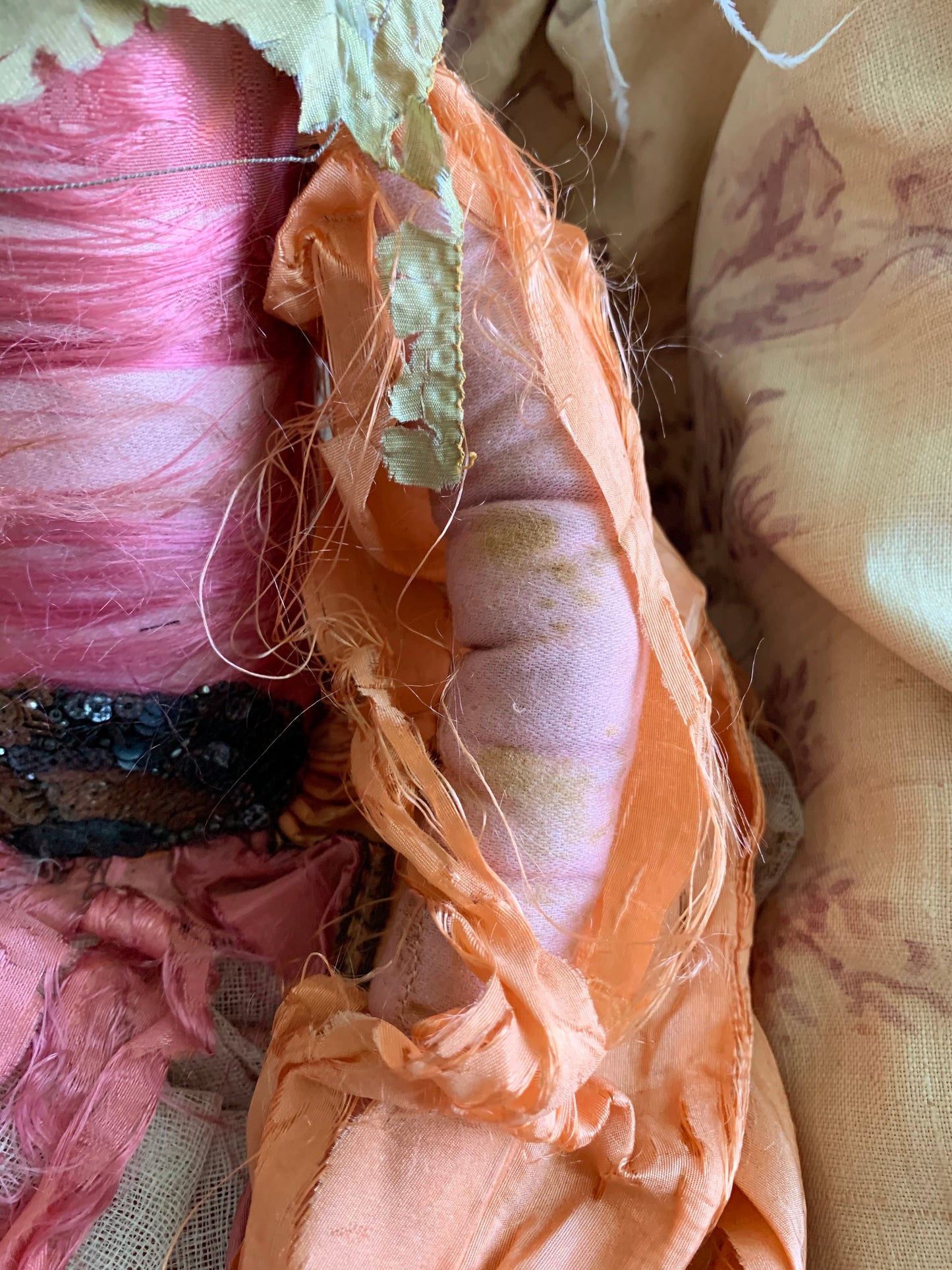 Vintage pink lavender hair flapper boudoir doll French style bed doll