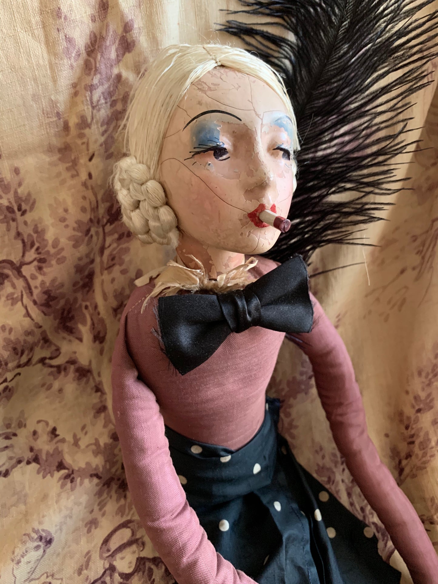 Vintage shabby smoker flapper boudoir doll