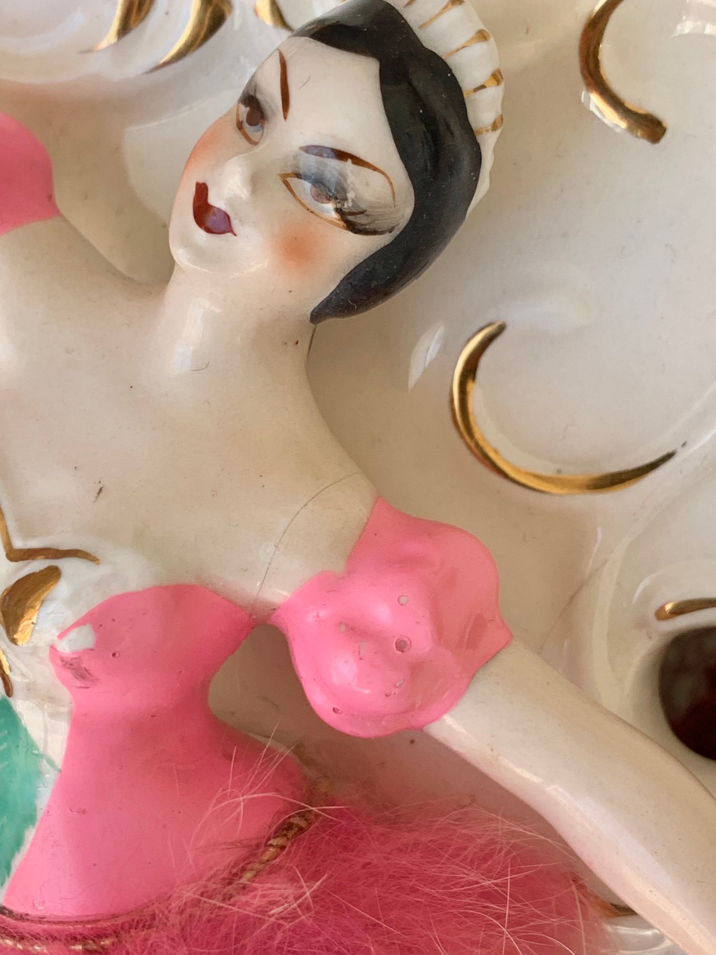 Vintage pink ballerina wall pocket plaque *as-is
