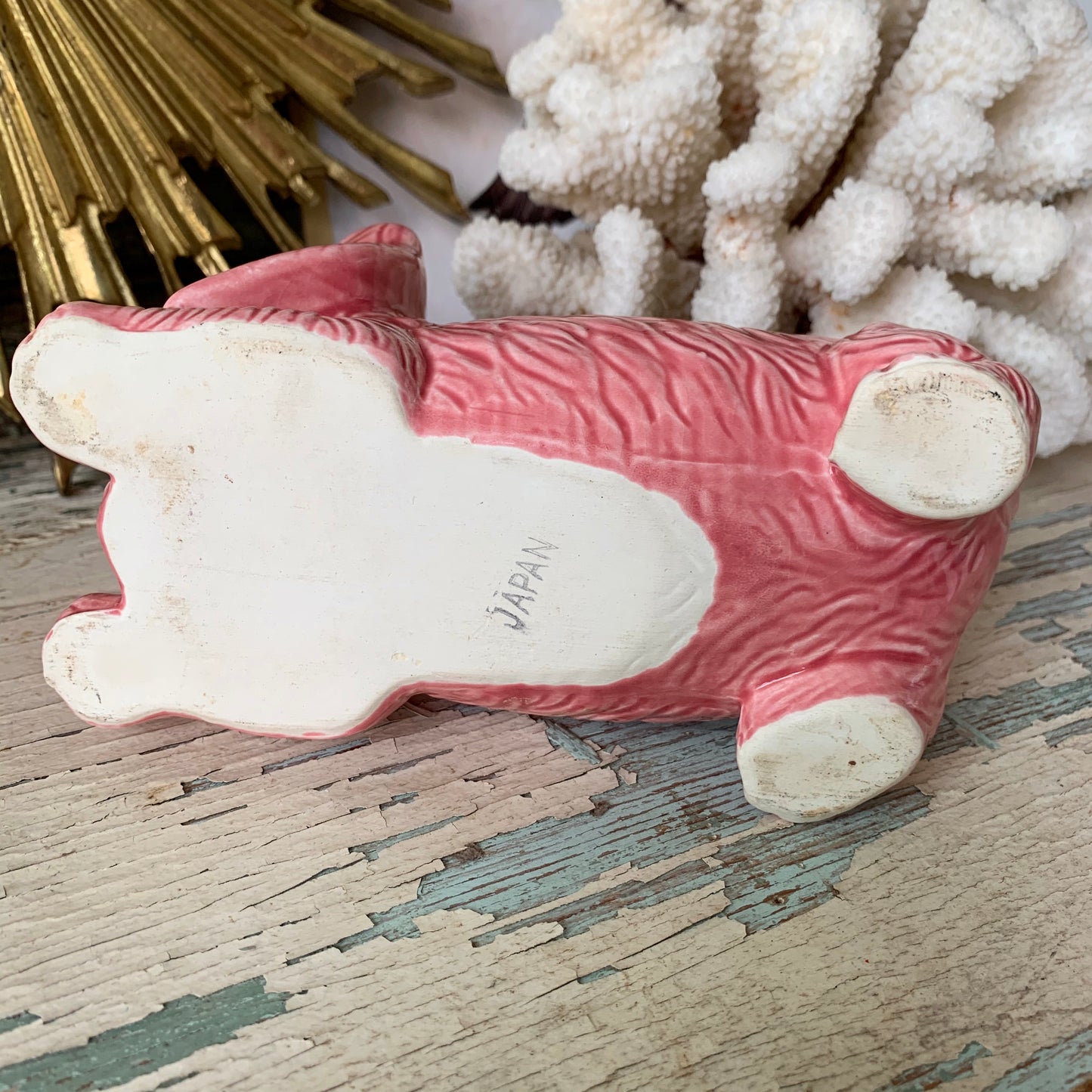 Vintage cute pink puppy ceramic Japan planter