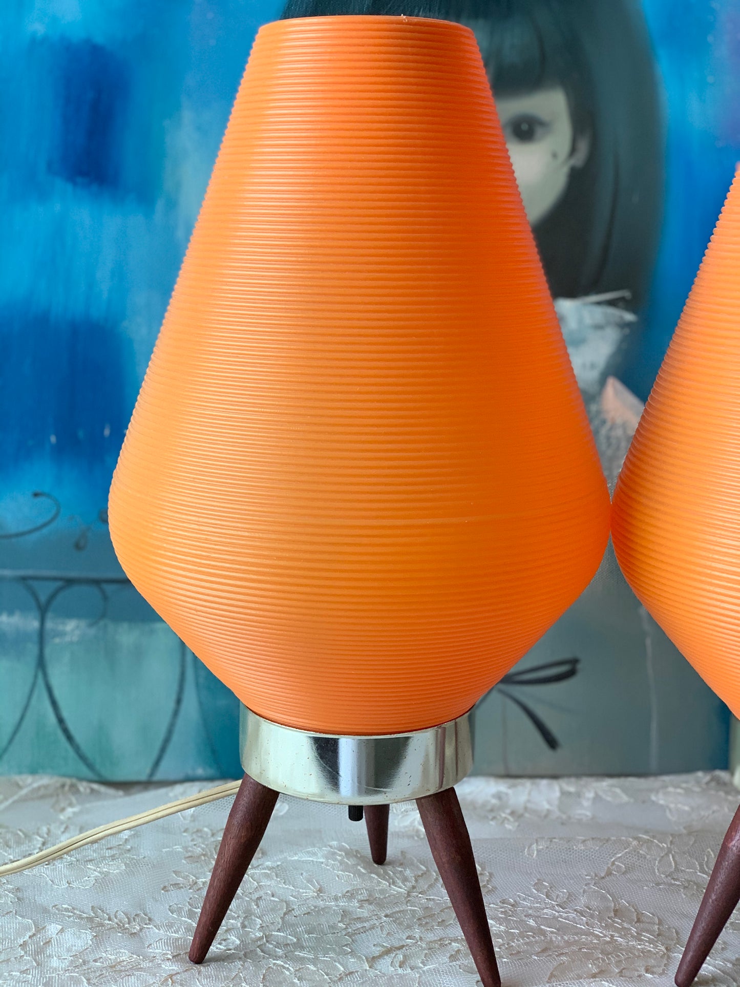 Vintage pair orange beehive lamps mid century lights