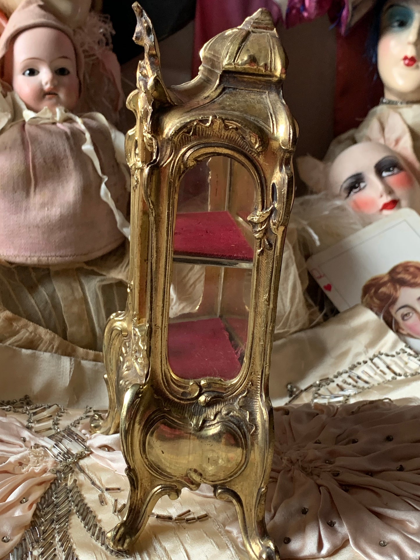 Vintage miniature fancy French style vitrine cabinet