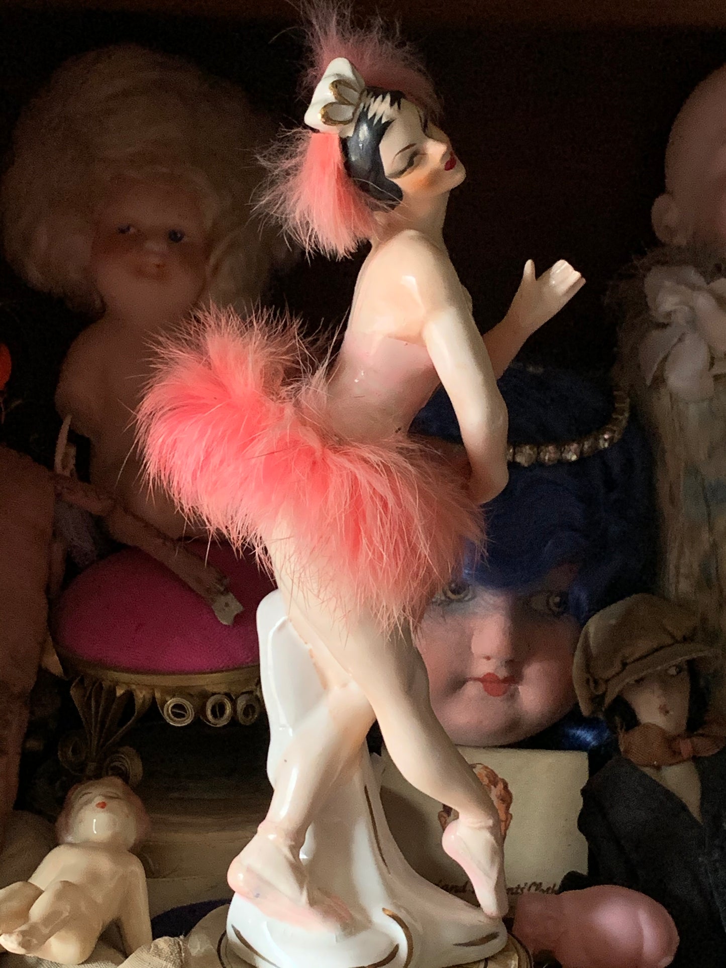 Vintage pink ballerina figurine