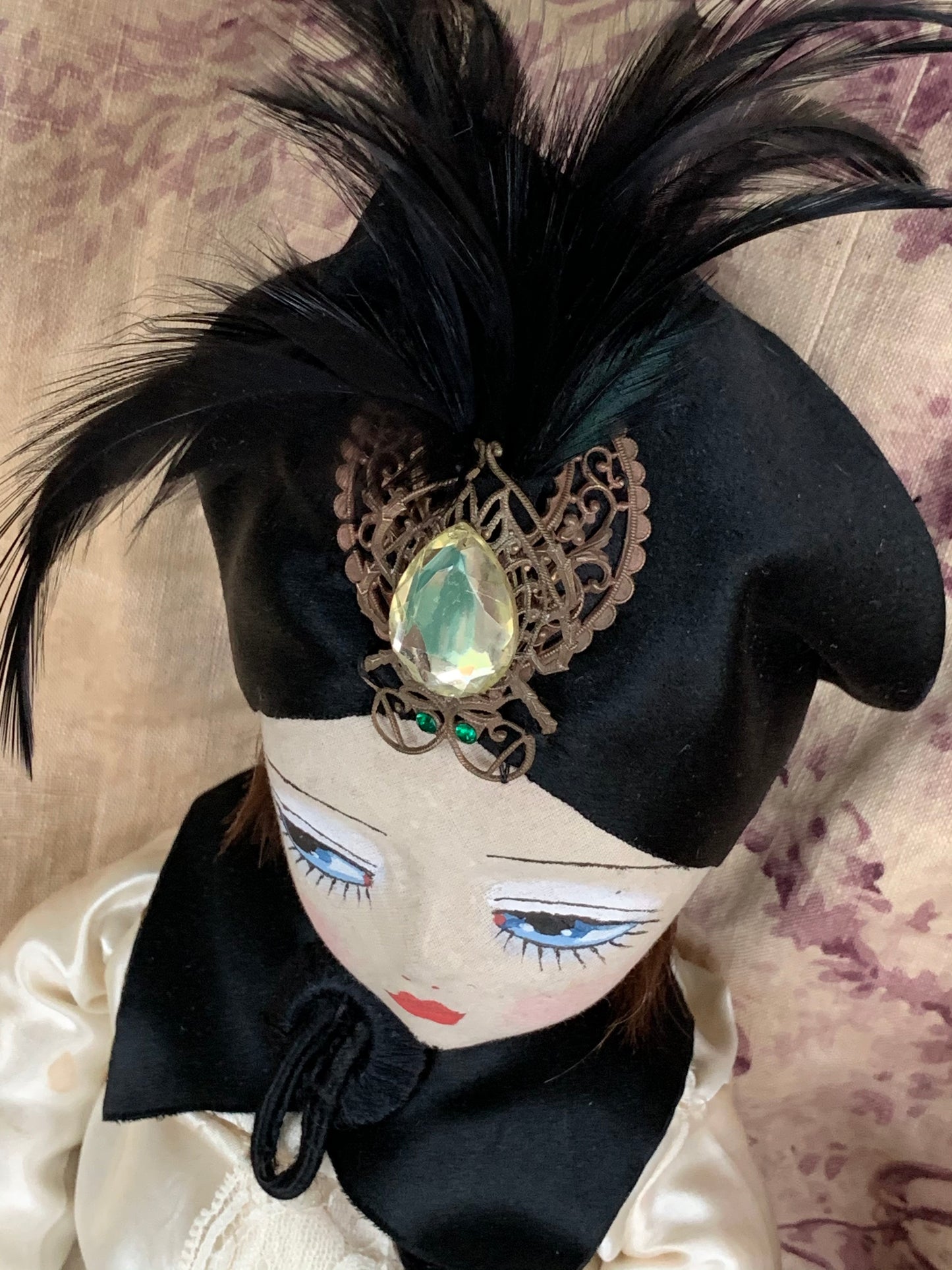 Vintage boudoir doll painted cloth face flapper girl doll