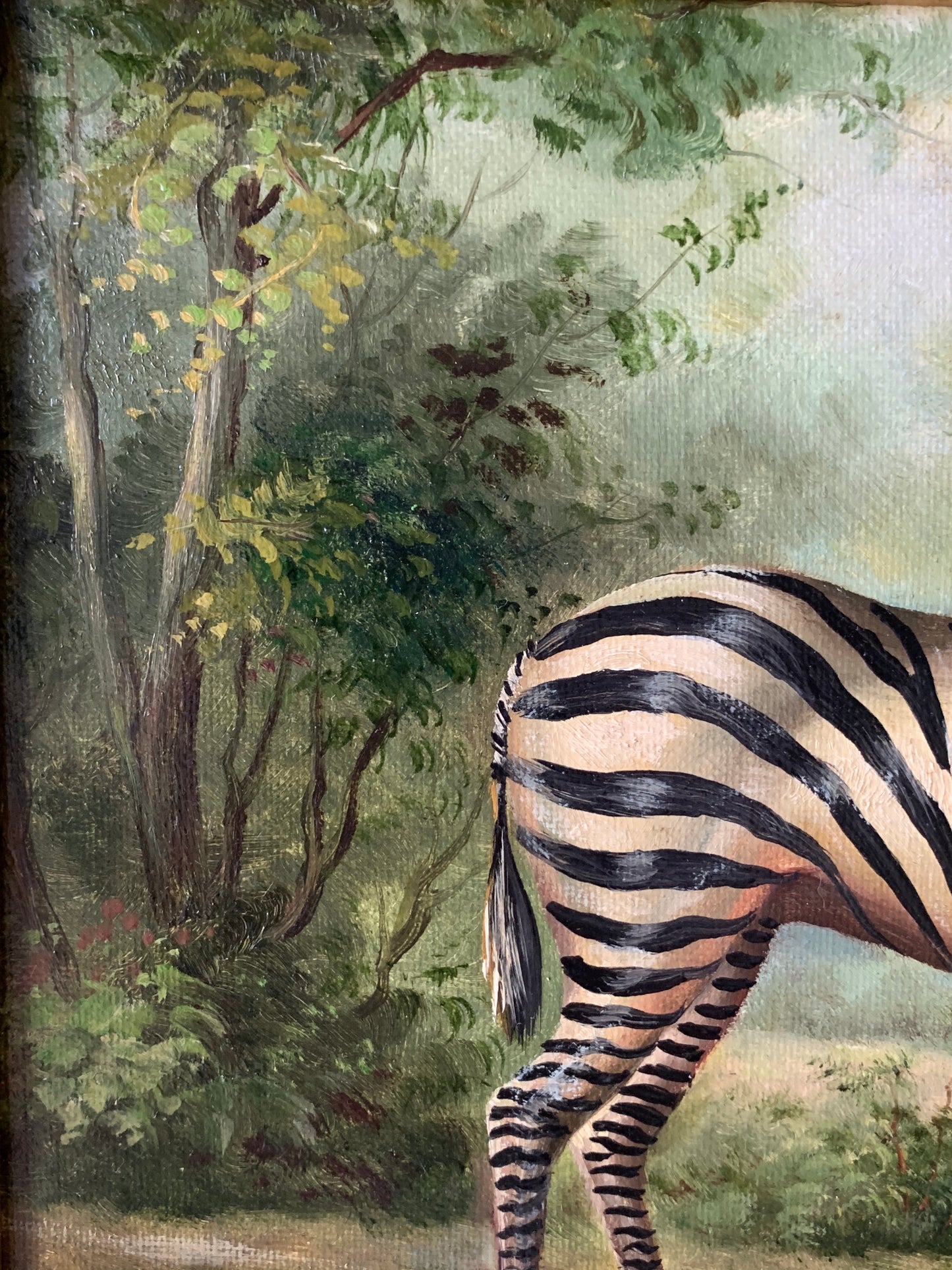 Vintage small original zebra painting