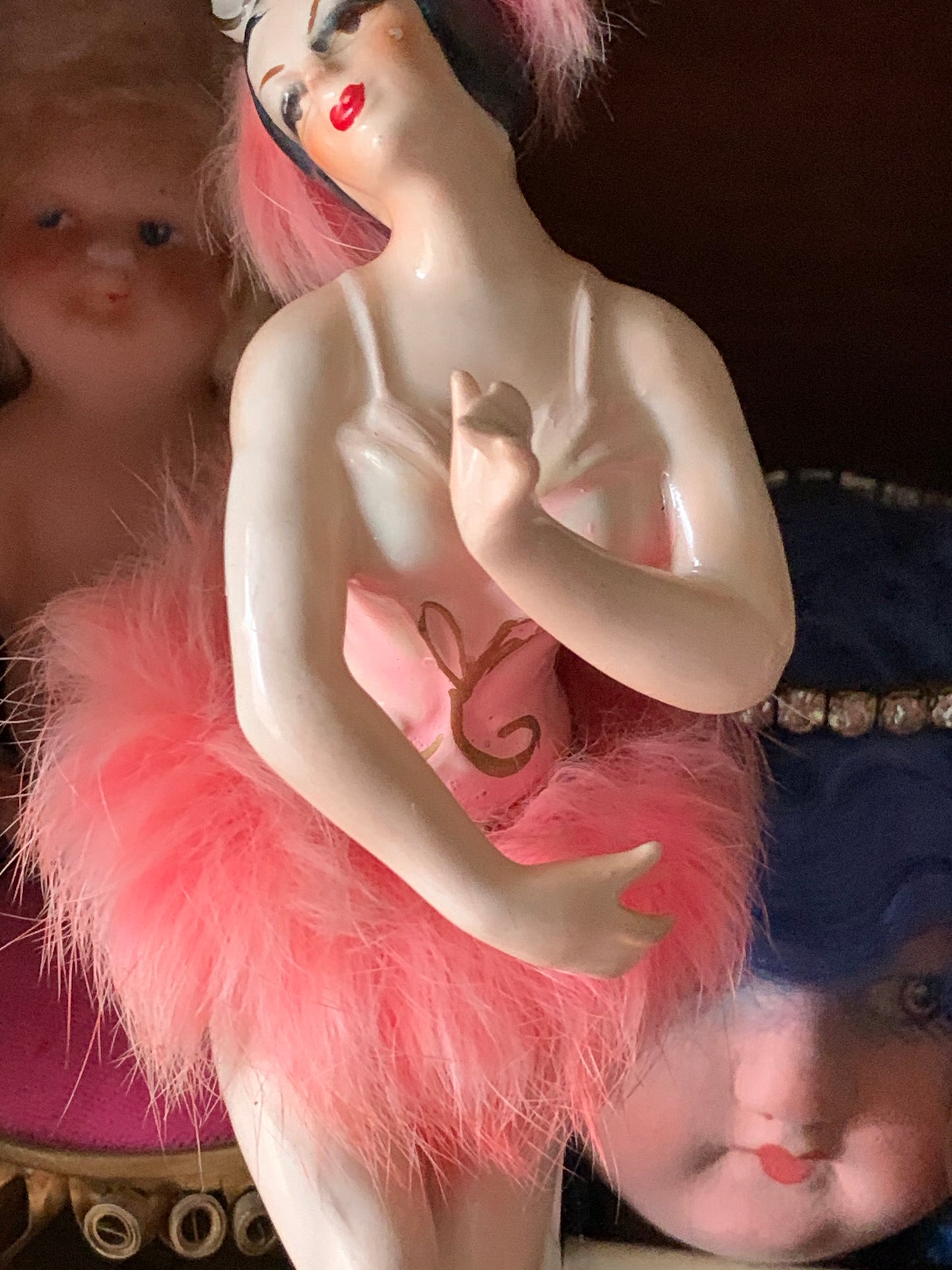 Vintage pink ballerina figurine