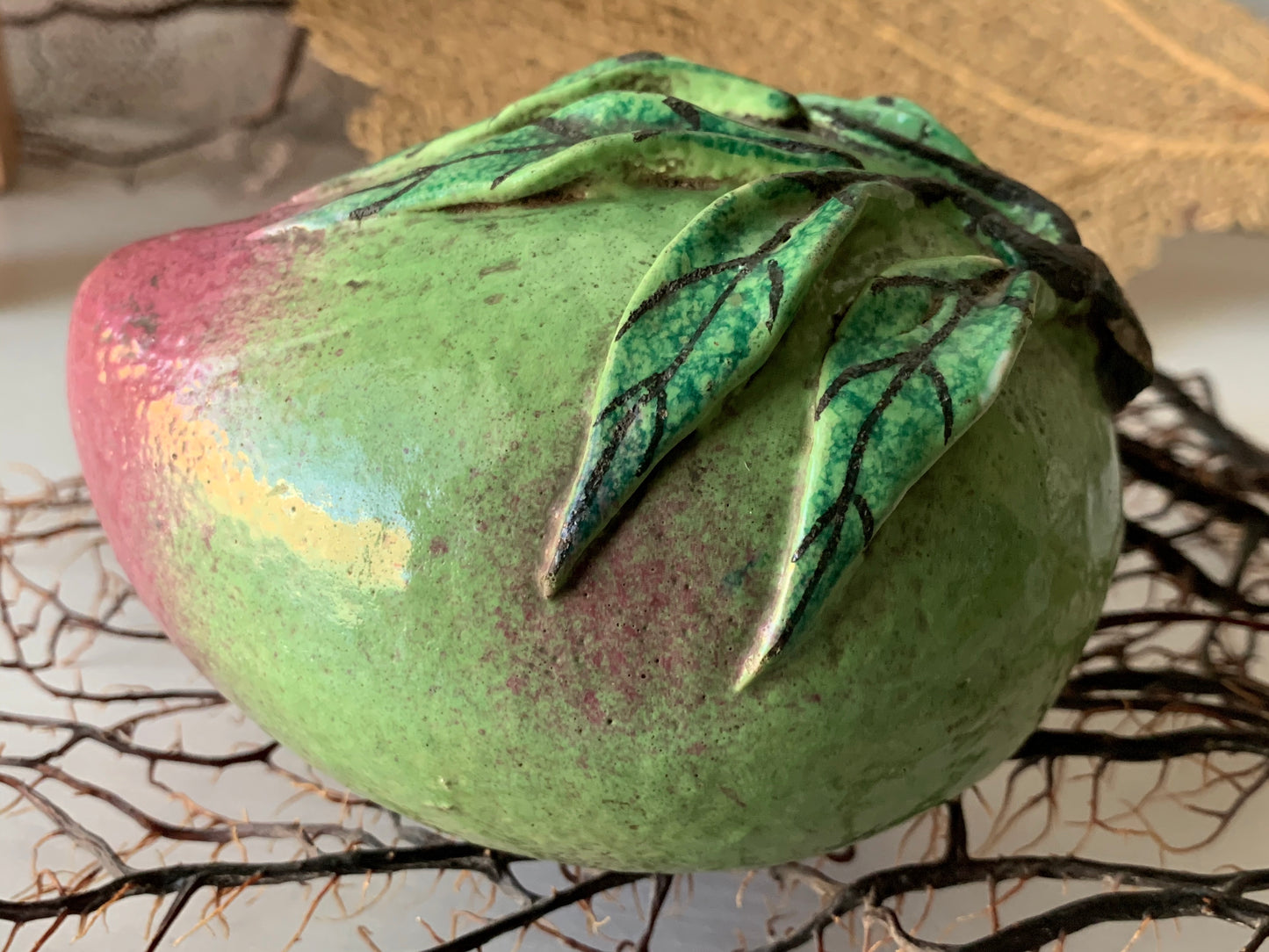 Vintage pottery altar fruit mango