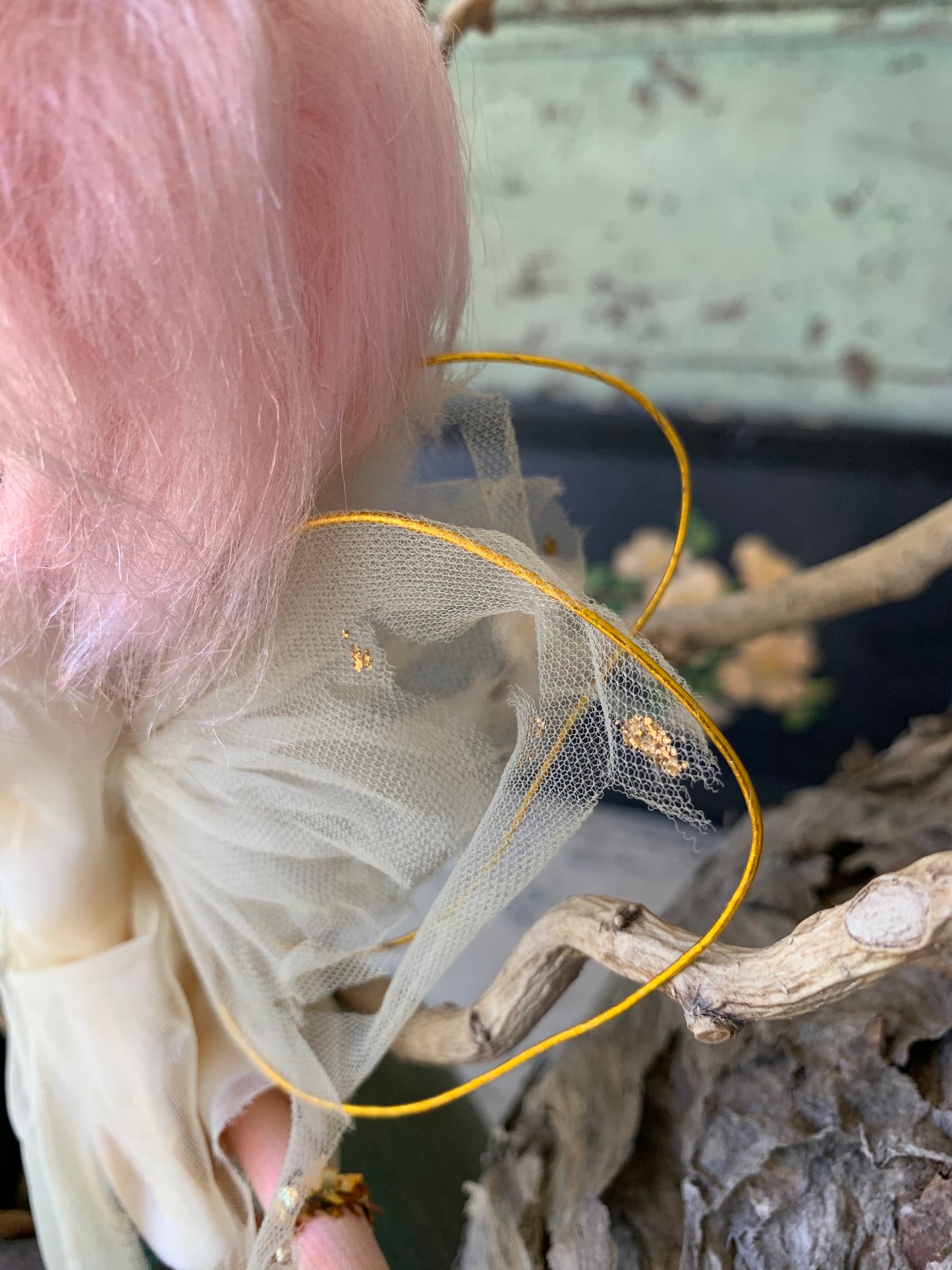 Vintage pink hair shabby Christmas angel
