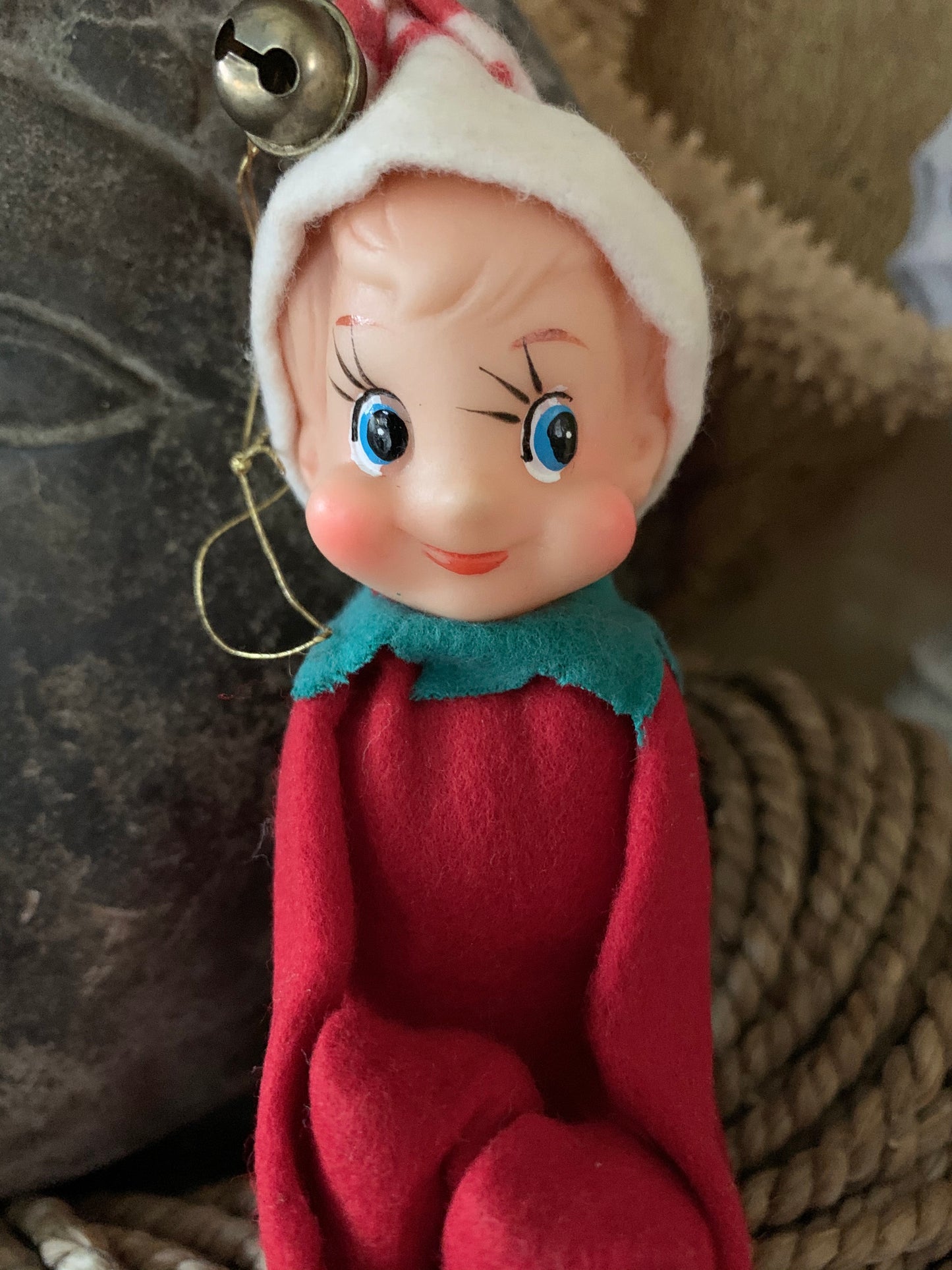Vintage knee hugger elf Christmas shelf sitter pixie