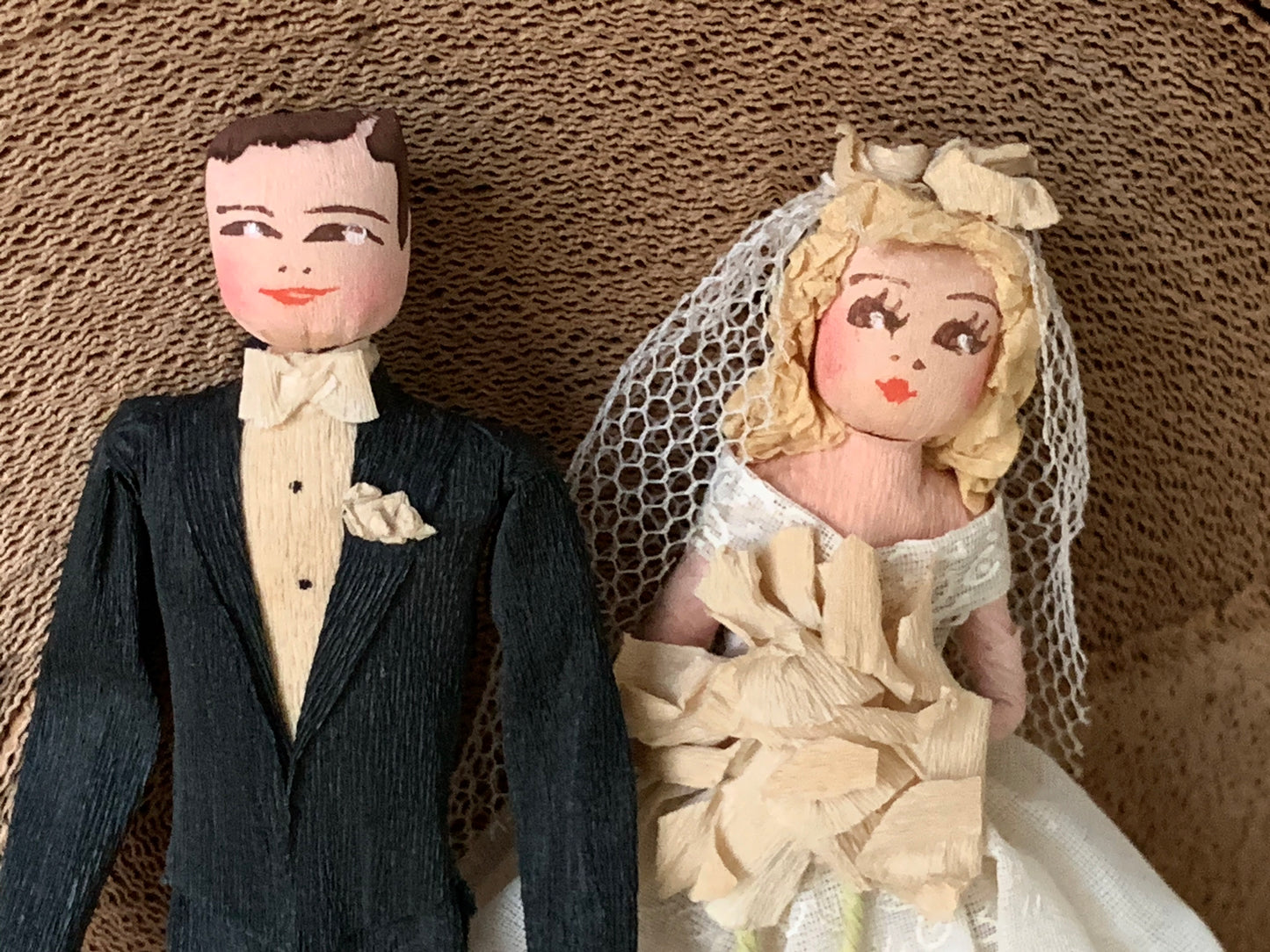 Vintage crepe paper wedding topper couple