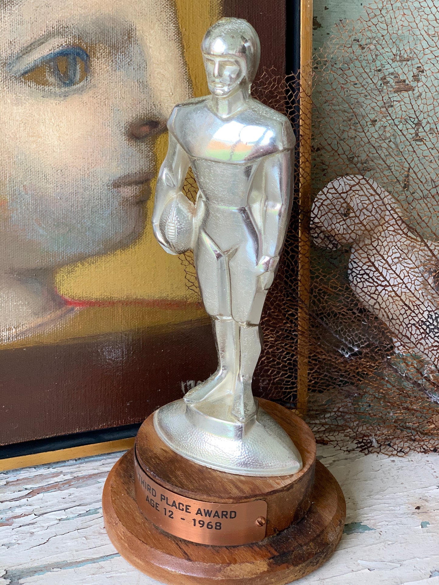 Vintage football player trophy 60s figural award statue