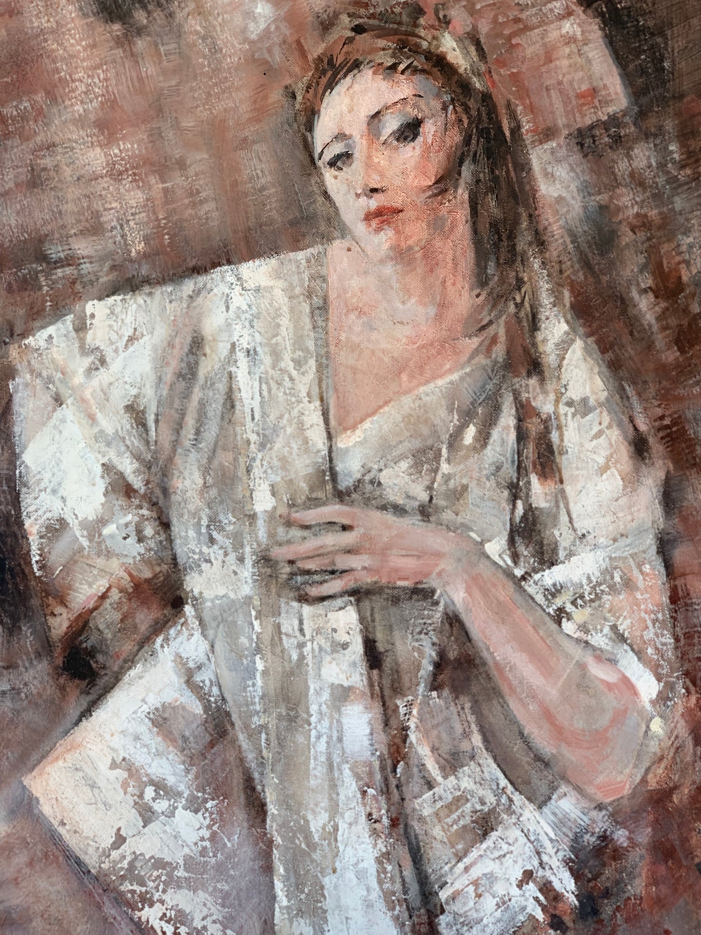 Vintage original mid century portrait painting