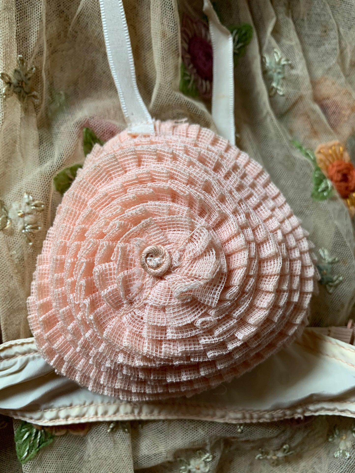Vintage old pink ruffly bra