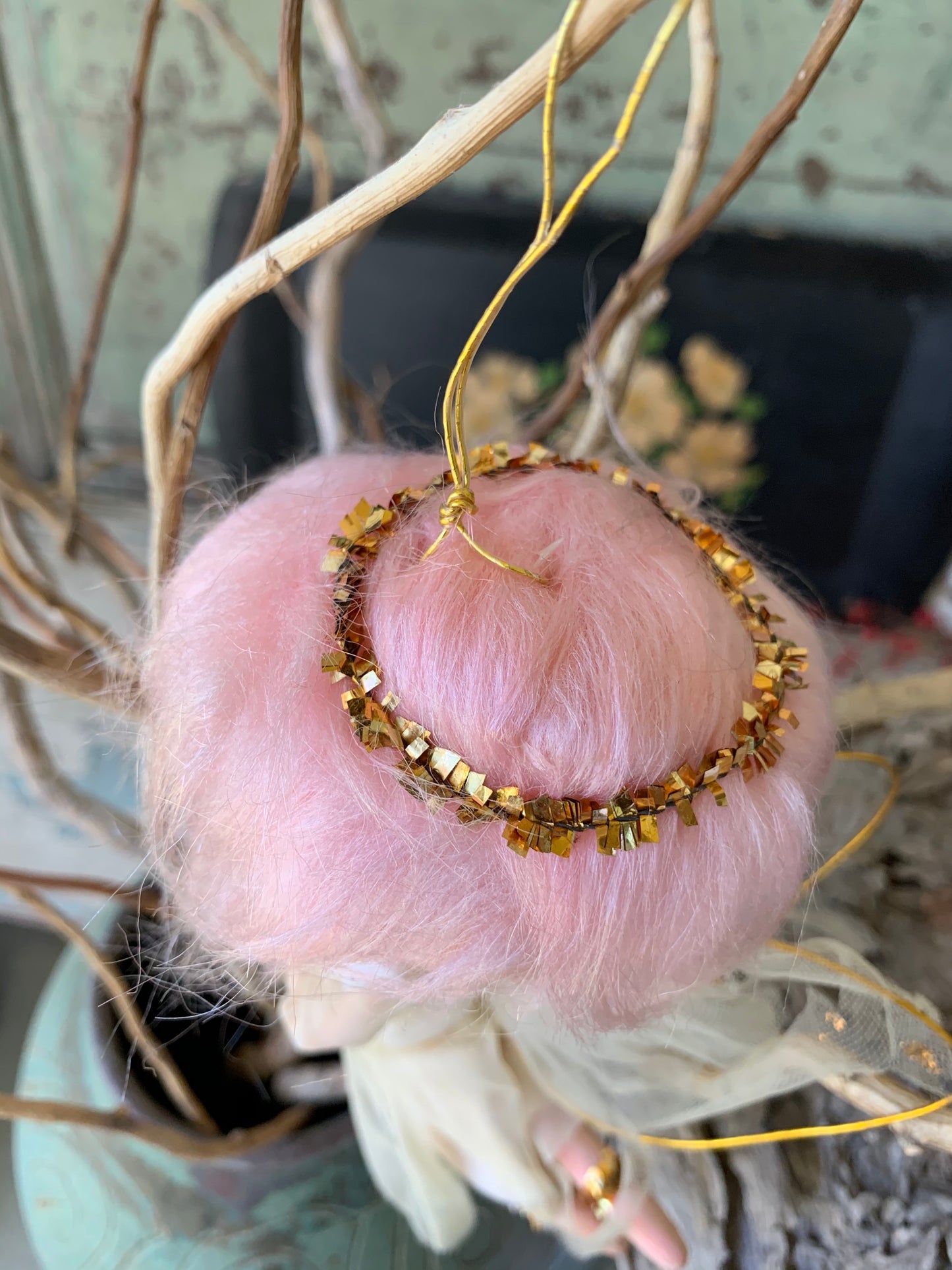 Vintage pink hair shabby Christmas angel