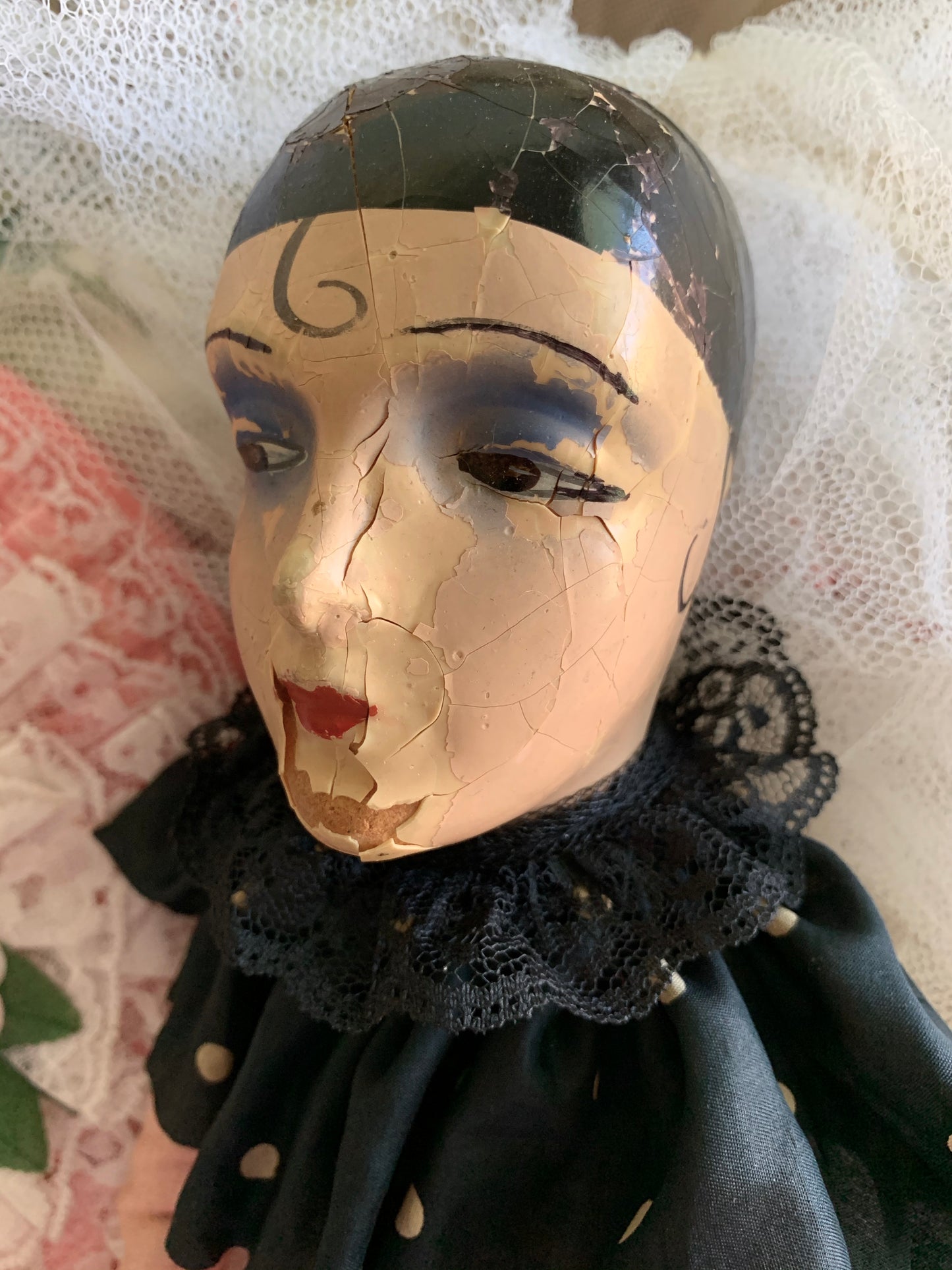 Vintage pierrot boudoir doll French style clown bed doll