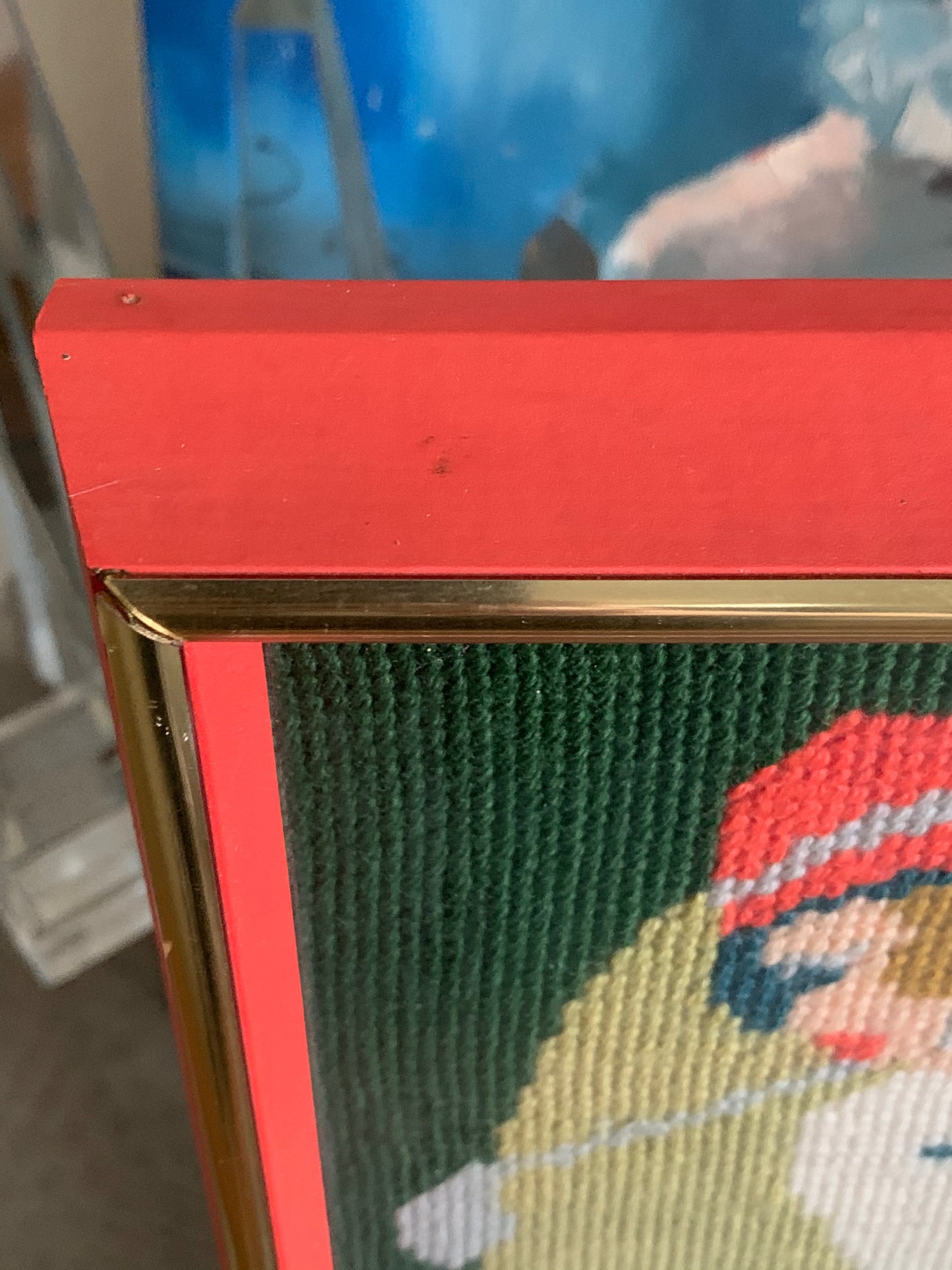 Vintage framed golfer needlepoint