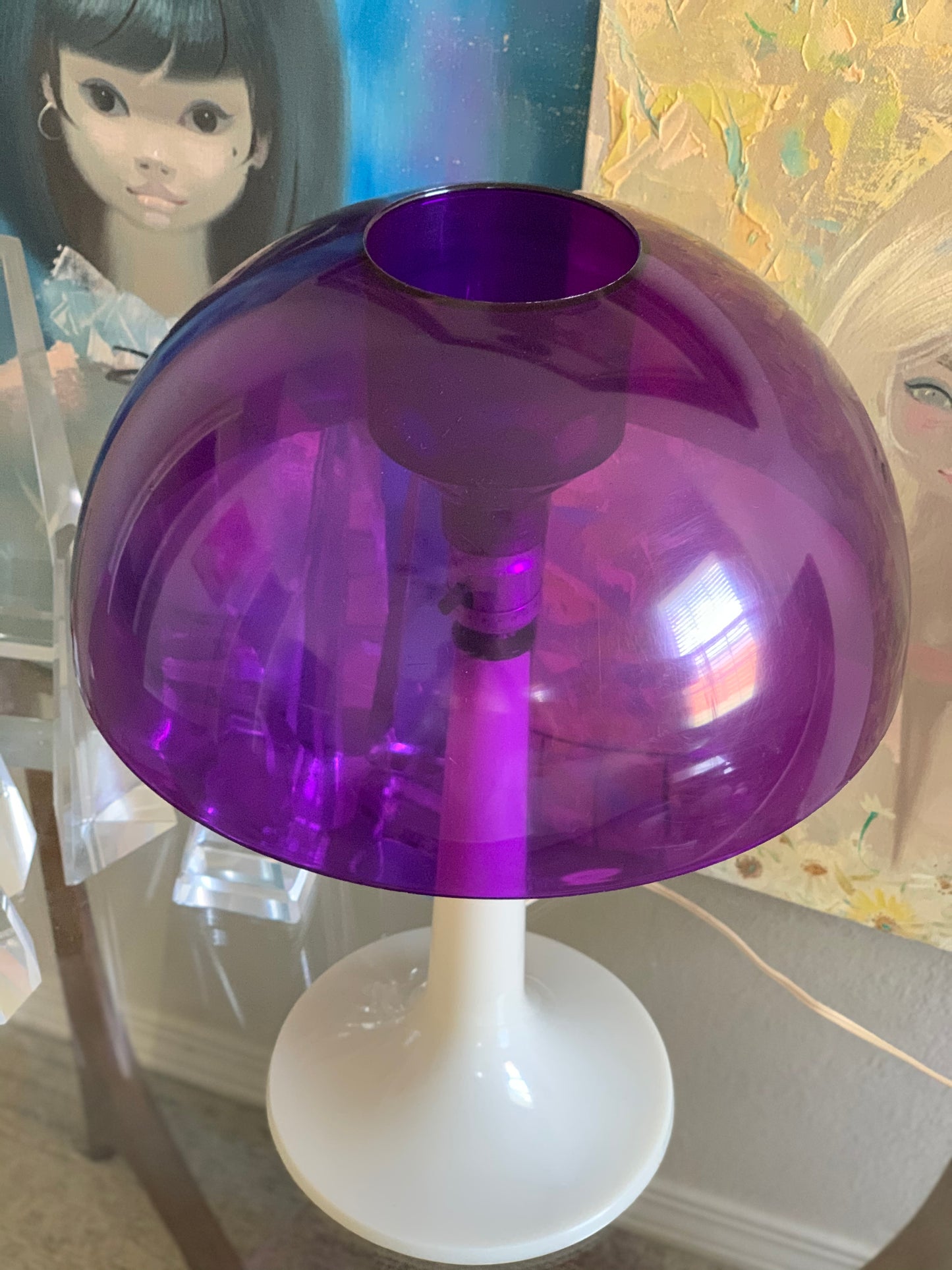 Mid century mushroom lamp Softlite purple white retro atomic table light
