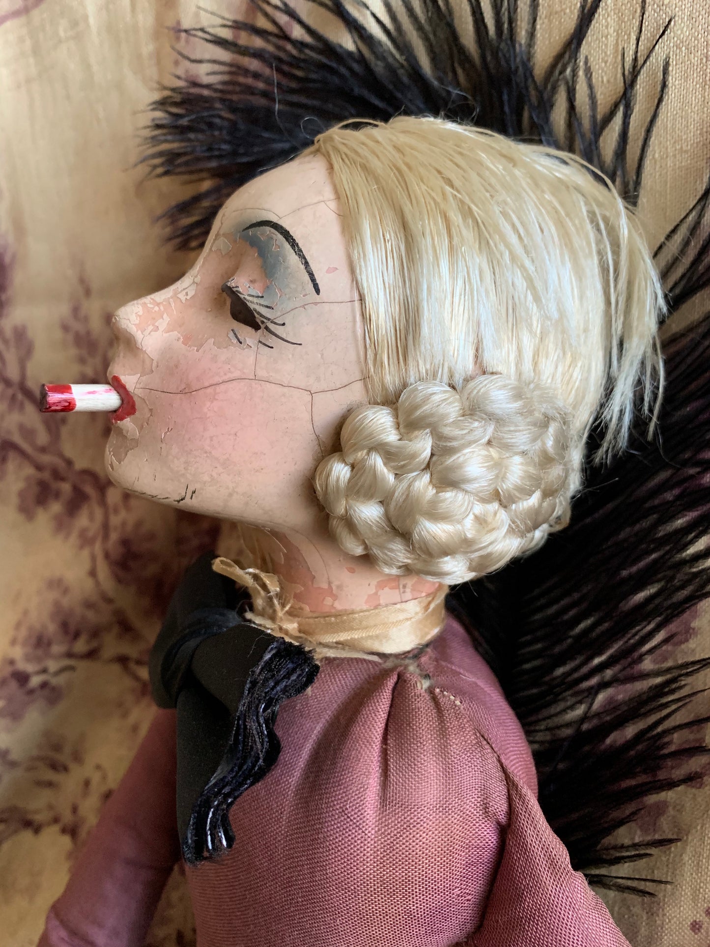 Vintage shabby smoker flapper boudoir doll