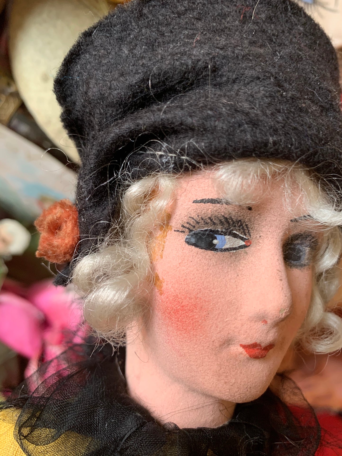 Vintage small pierrot boudoir doll
