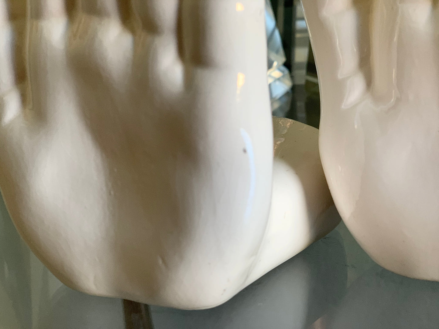Vintage pair white figural hand bookends modern statue set