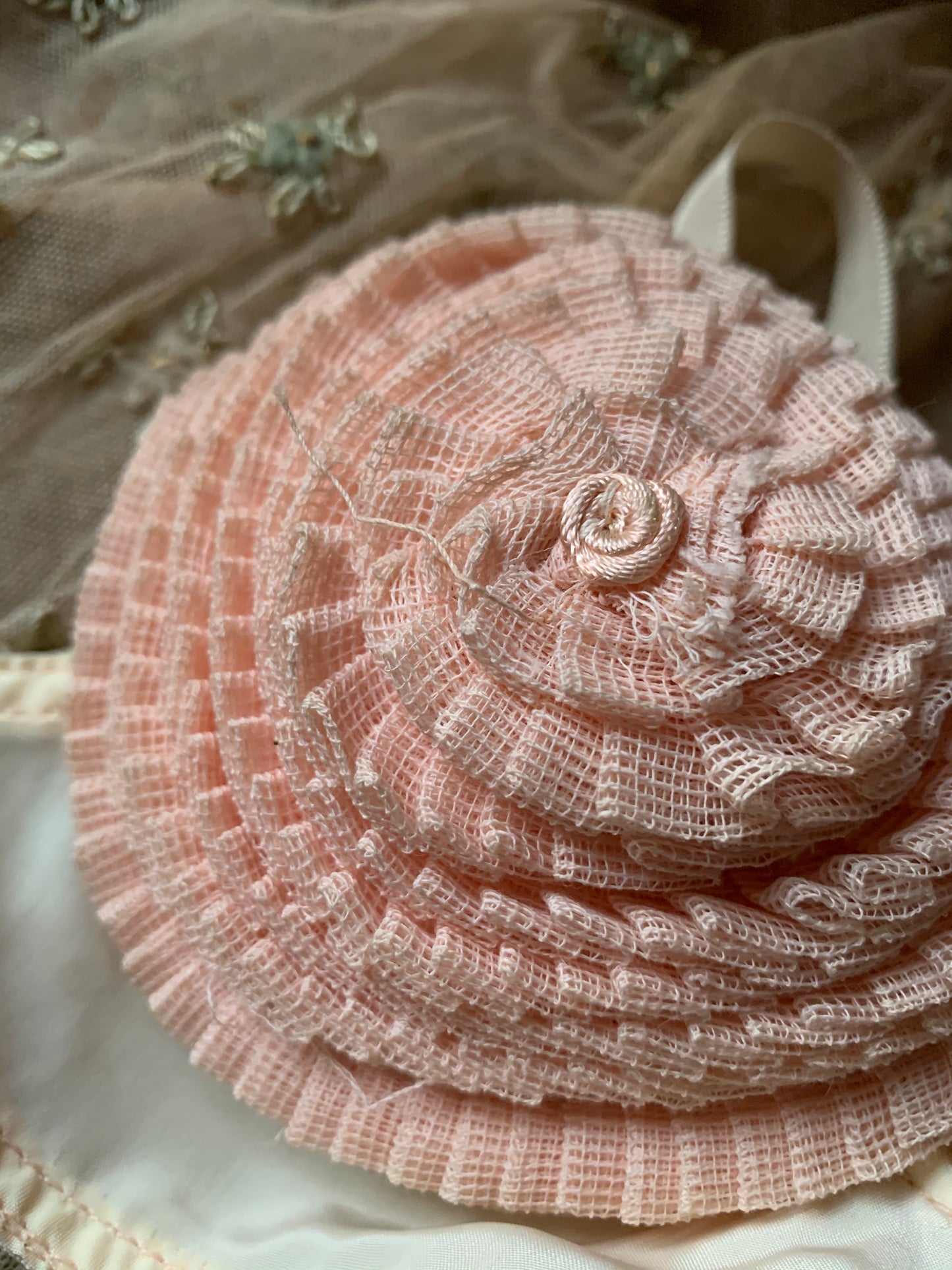 Vintage old pink ruffly bra