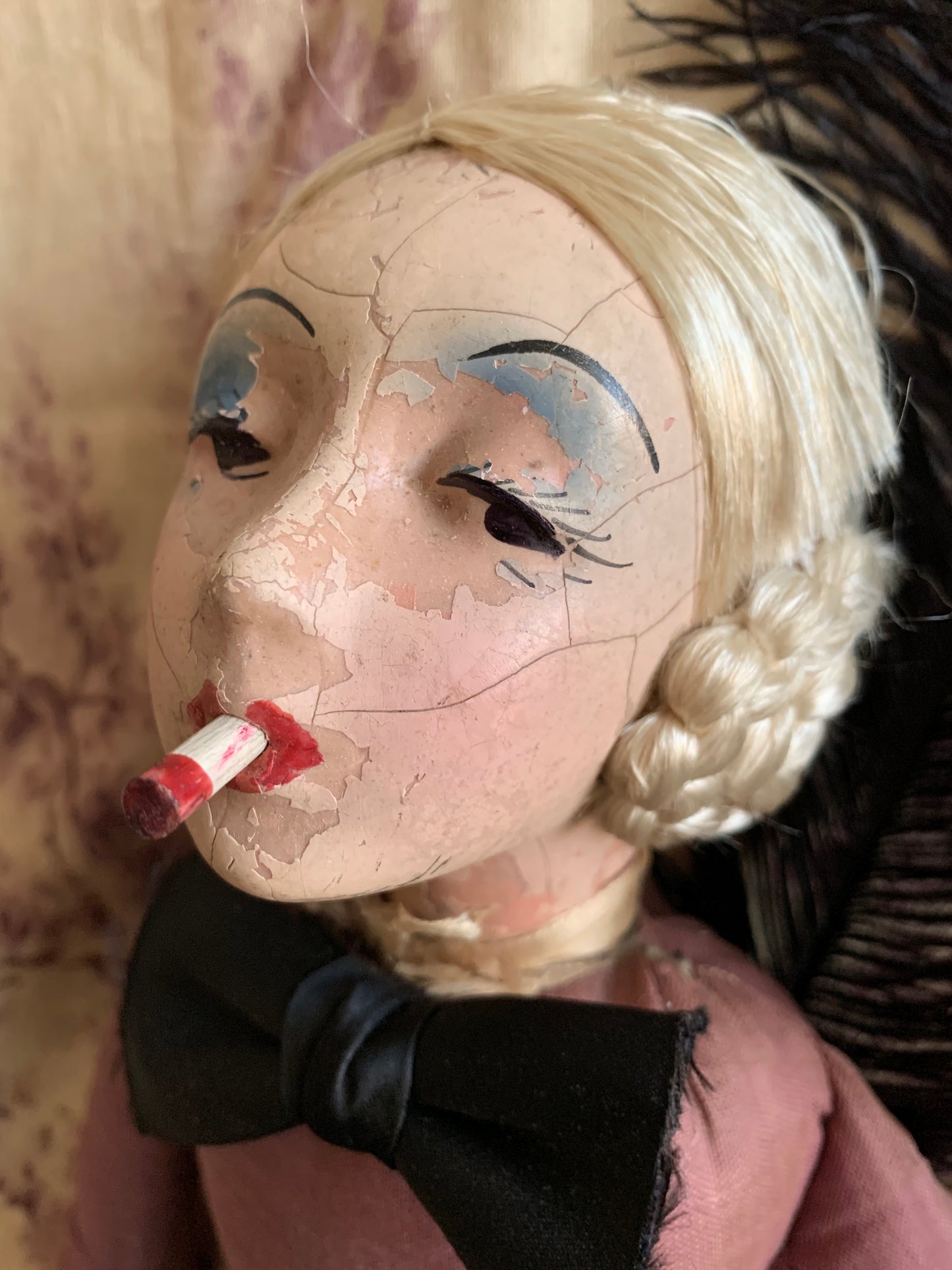Vintage shabby smoker flapper boudoir doll