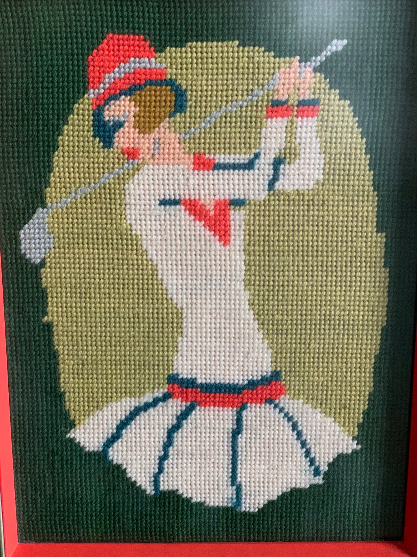Vintage framed golfer needlepoint