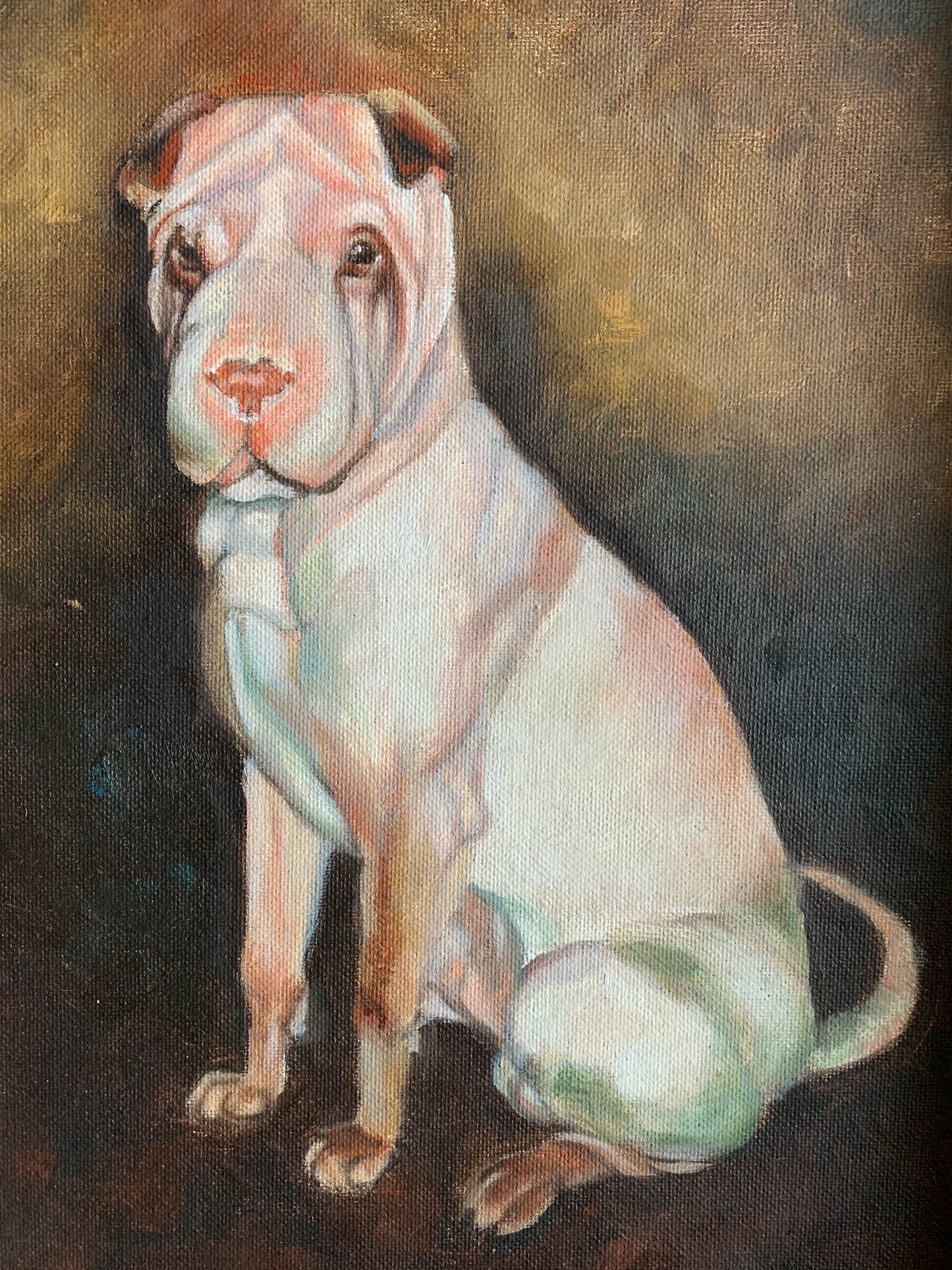 Vintage framed original dog painting