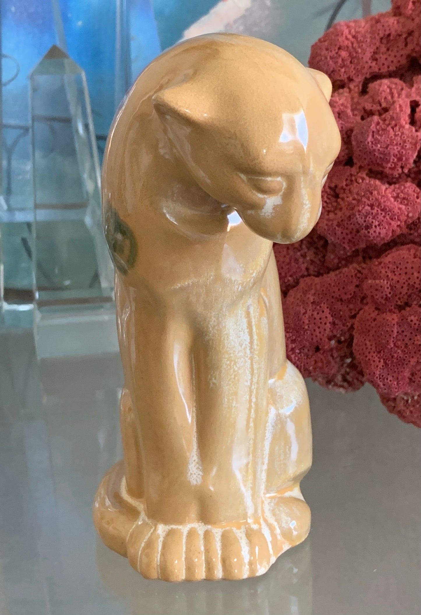 Vintage Frankoma pottery puma cat statue