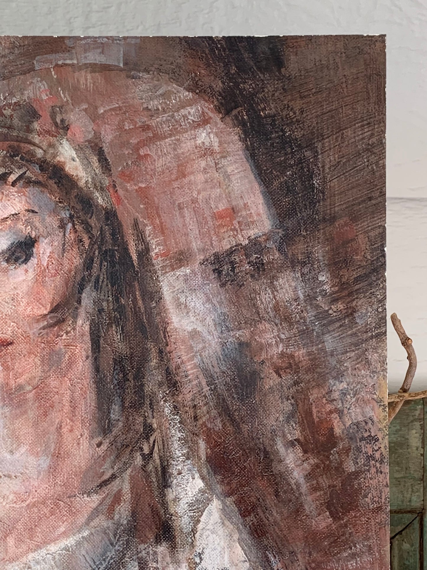 Vintage original mid century portrait painting