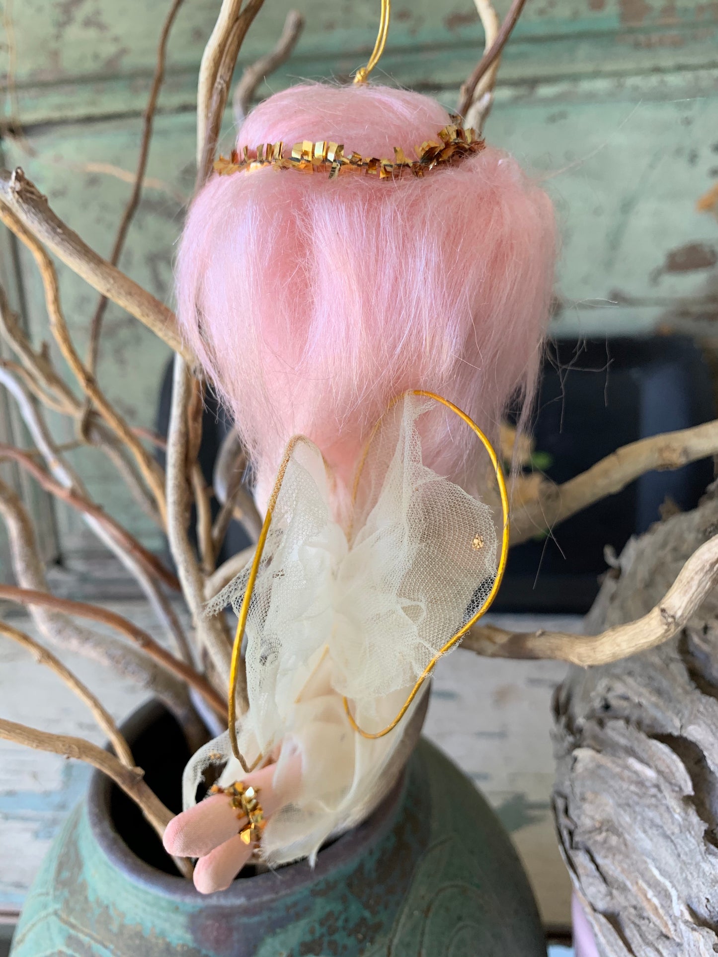 Vintage pink hair shabby Christmas angel