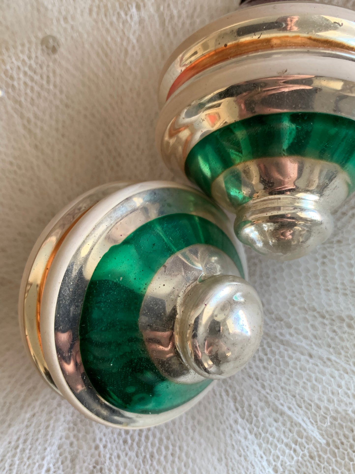 Vintage pair Shiny Brite ufo ornaments