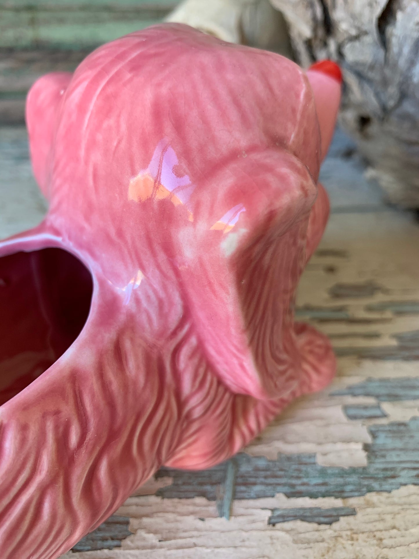 Vintage cute pink puppy ceramic Japan planter