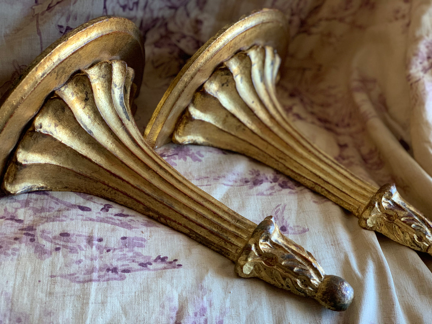 Vintage pair gold Italian sconces