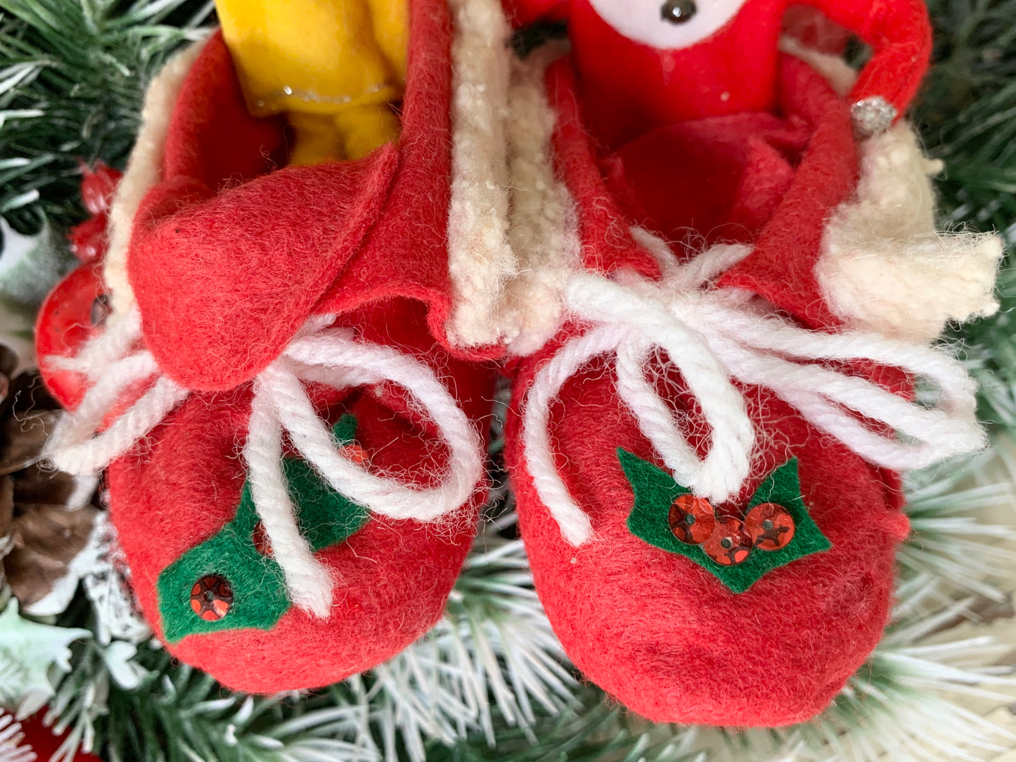 Vintage pair mini elves in boots Christmas pixies