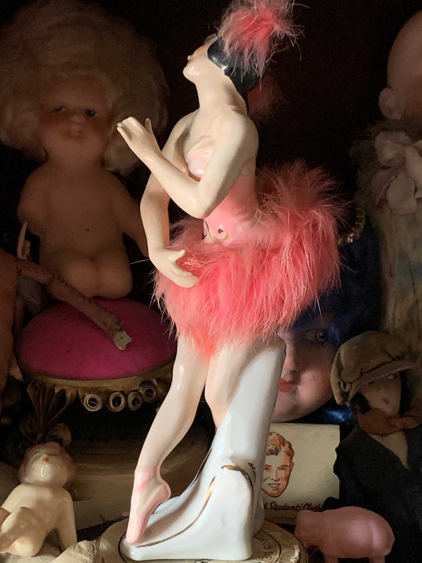 Vintage pink ballerina figurine